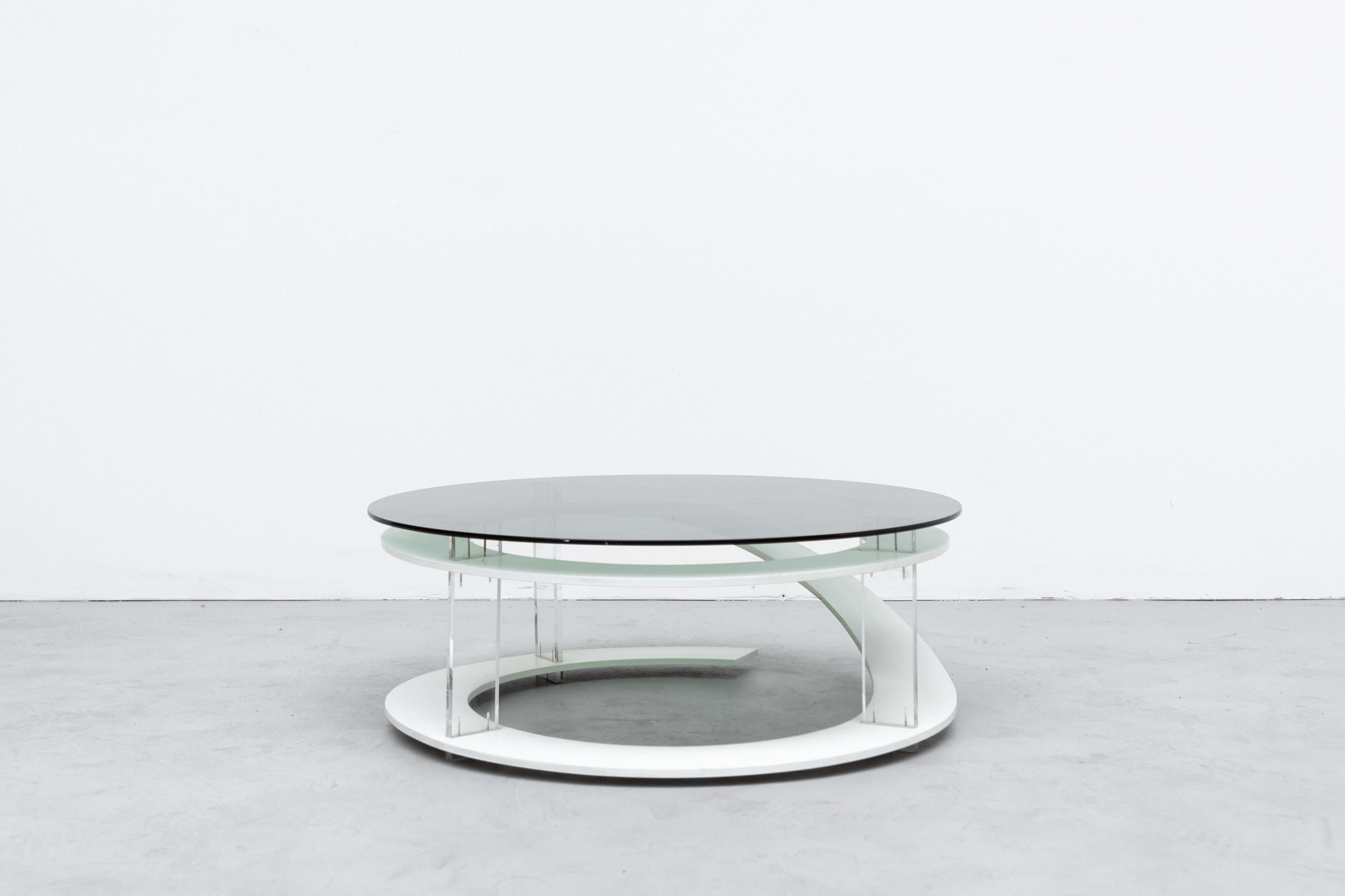 Mid-Century Modern Mod Space Age Coffee Table with Green Smoked Glass