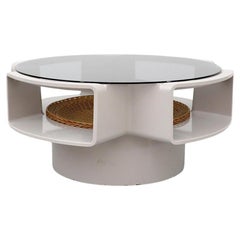 Mod Space Age "Orion" Coffee Table by Curver with Rattan Magazine Storage
