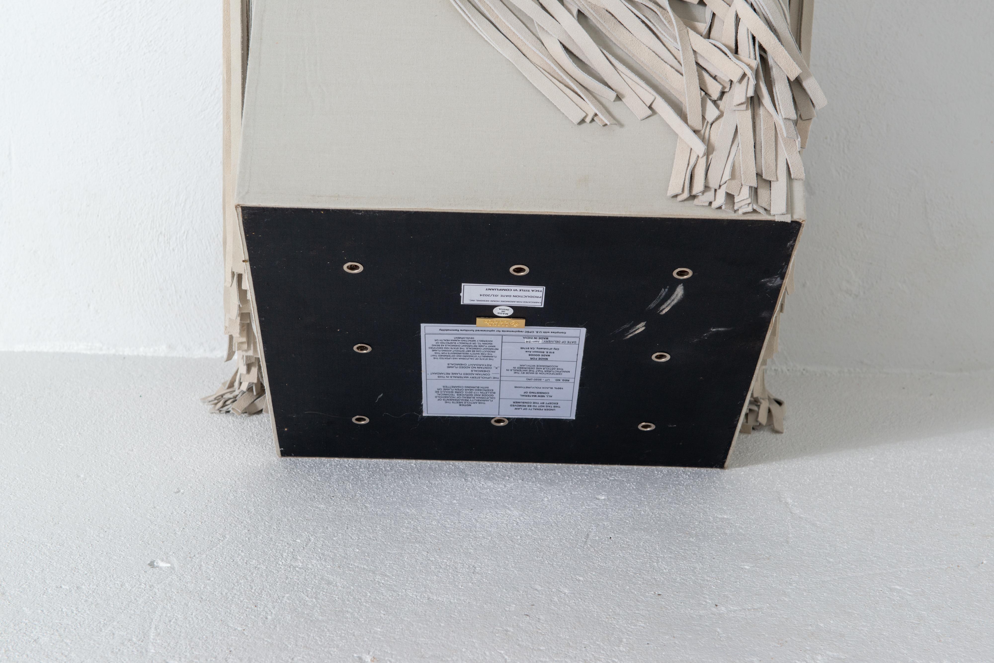 Mod Square Suede Ottoman with Floor Length Fringe For Sale 4