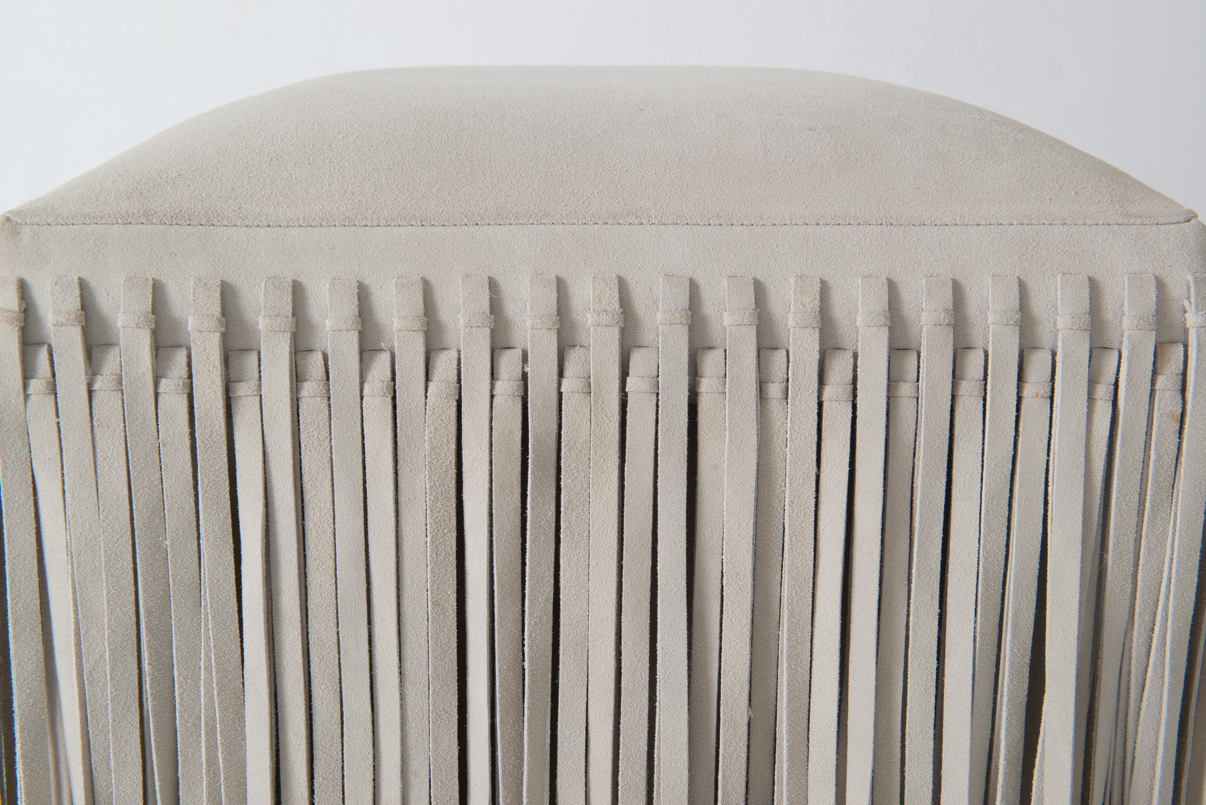 Mod Square Suede Ottoman with Floor Length Fringe In Good Condition For Sale In Stamford, CT