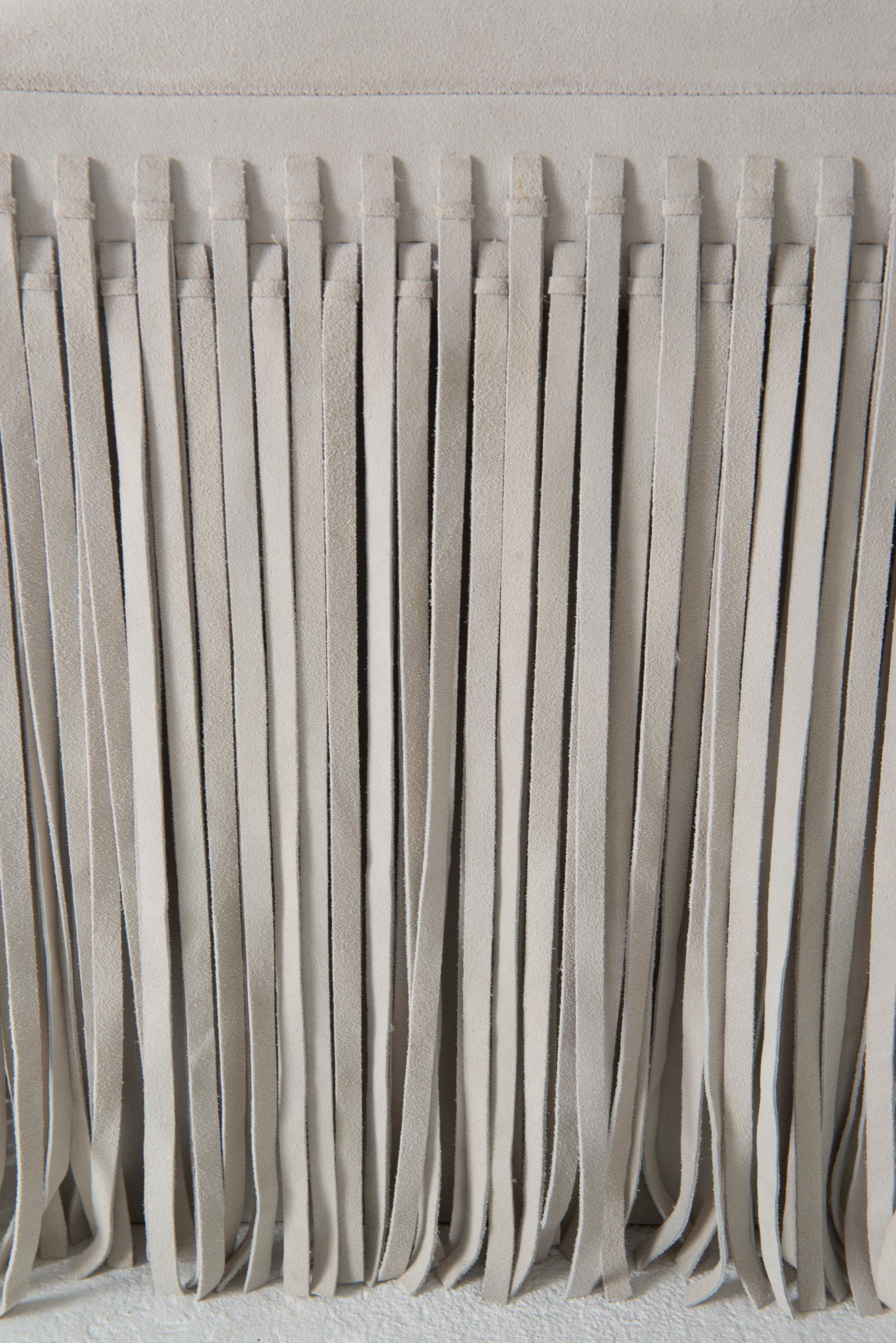 Contemporary Mod Square Suede Ottoman with Floor Length Fringe For Sale