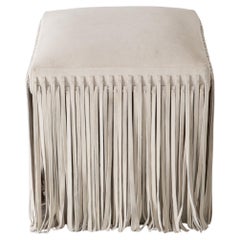 Mod Square Suede Ottoman with Floor Length Fringe