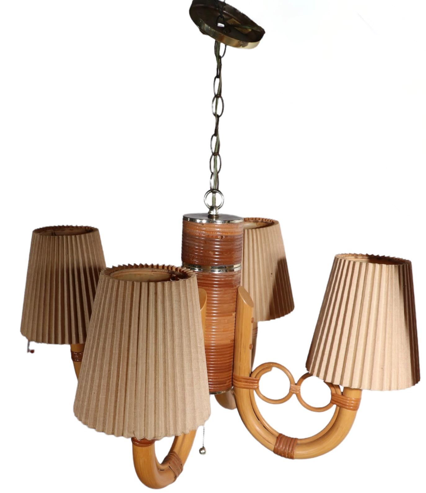 Mod Style Four Arm Bamboo Chandelier by Maxim Lighting Los Angeles, Ca. 1970's For Sale 3