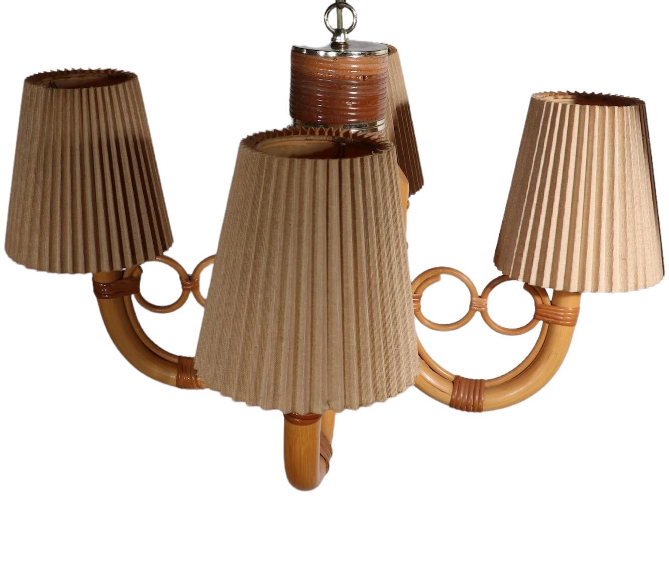 Mod Style Four Arm Bamboo Chandelier by Maxim Lighting Los Angeles, Ca. 1970's For Sale 4