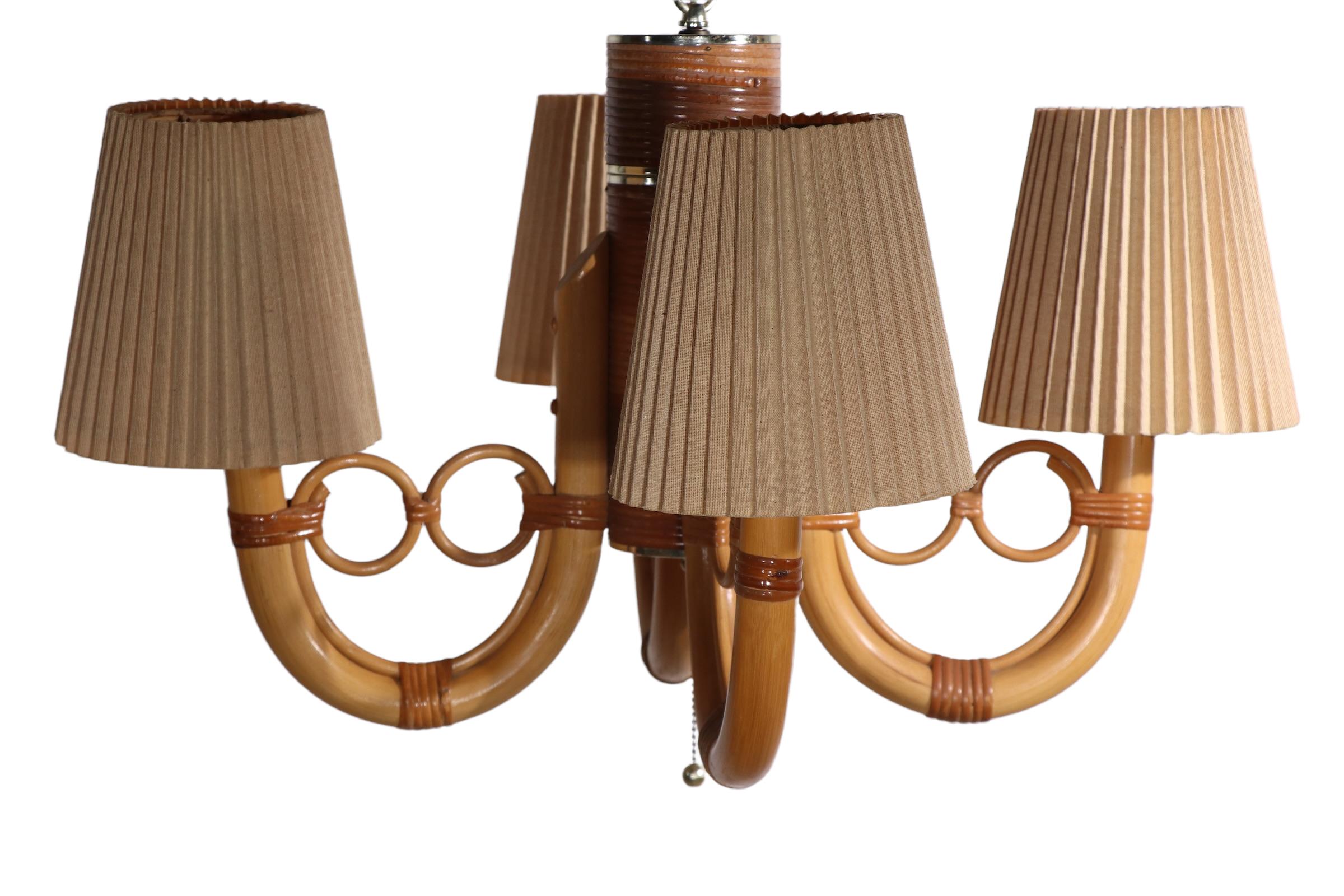Mod Style Four Arm Bamboo Chandelier by Maxim Lighting Los Angeles, Ca. 1970's For Sale 5
