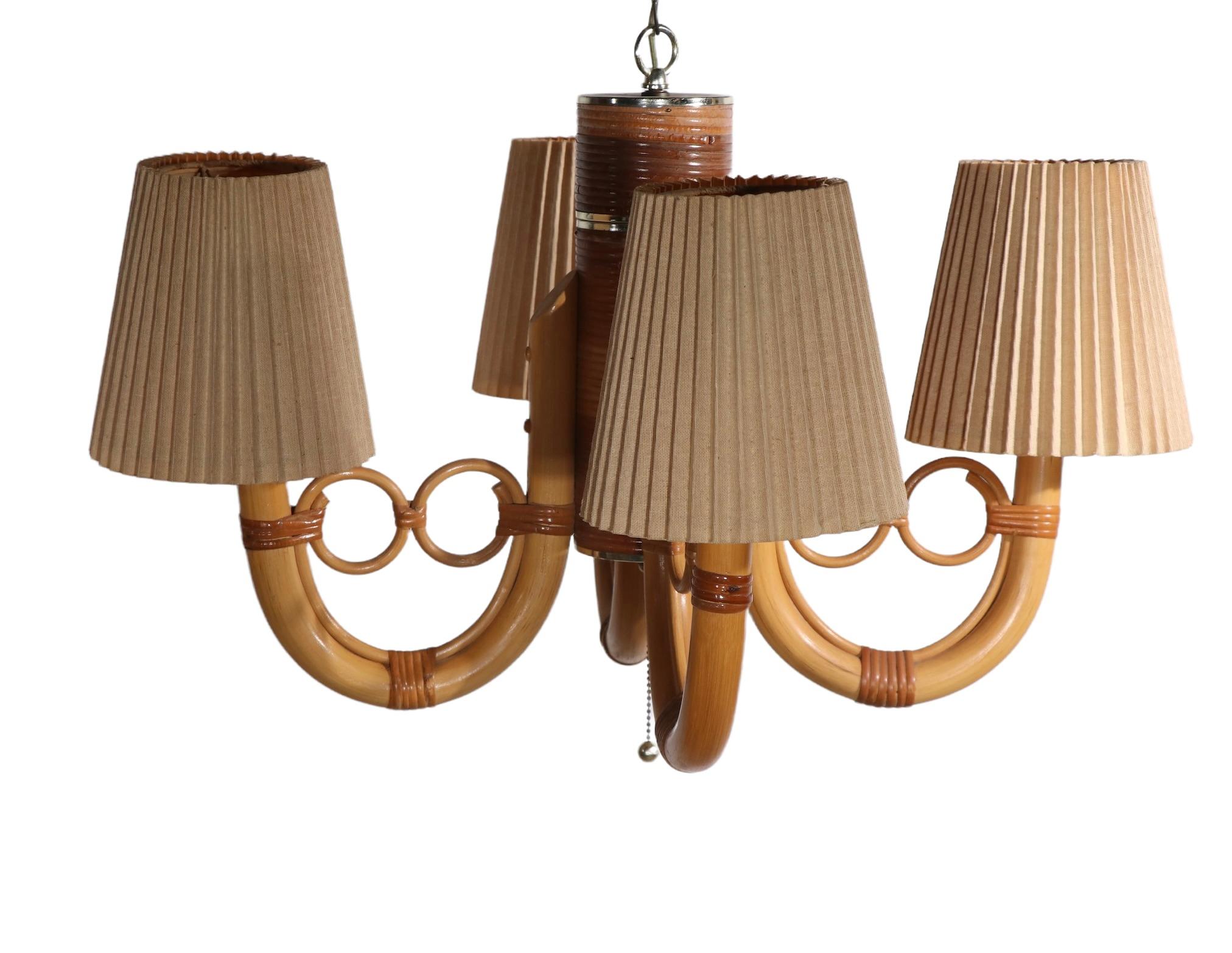 Mod Style Four Arm Bamboo Chandelier by Maxim Lighting Los Angeles, Ca. 1970's For Sale 6