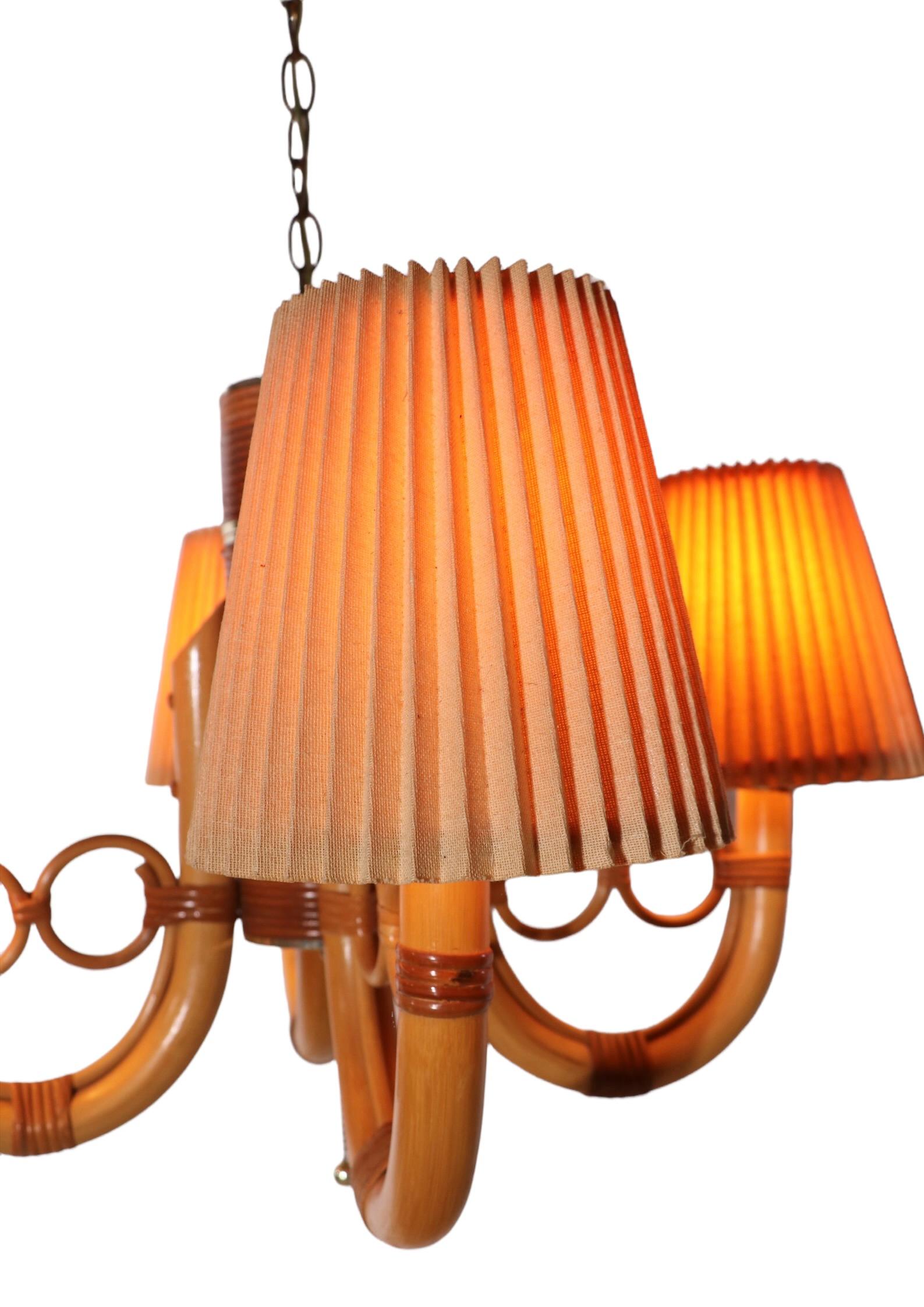 Mid-Century Modern Mod Style Four Arm Bamboo Chandelier by Maxim Lighting Los Angeles, Ca. 1970's For Sale