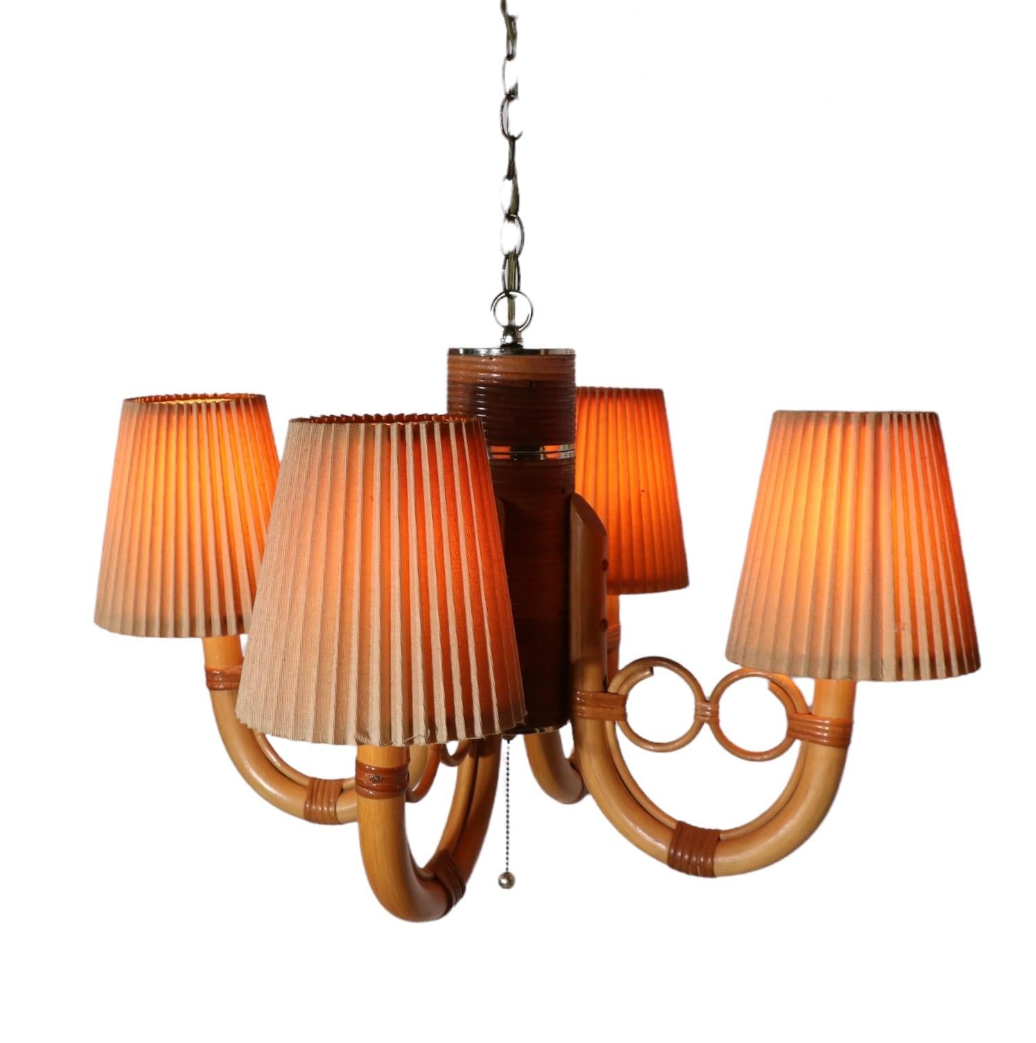 American Mod Style Four Arm Bamboo Chandelier by Maxim Lighting Los Angeles, Ca. 1970's For Sale