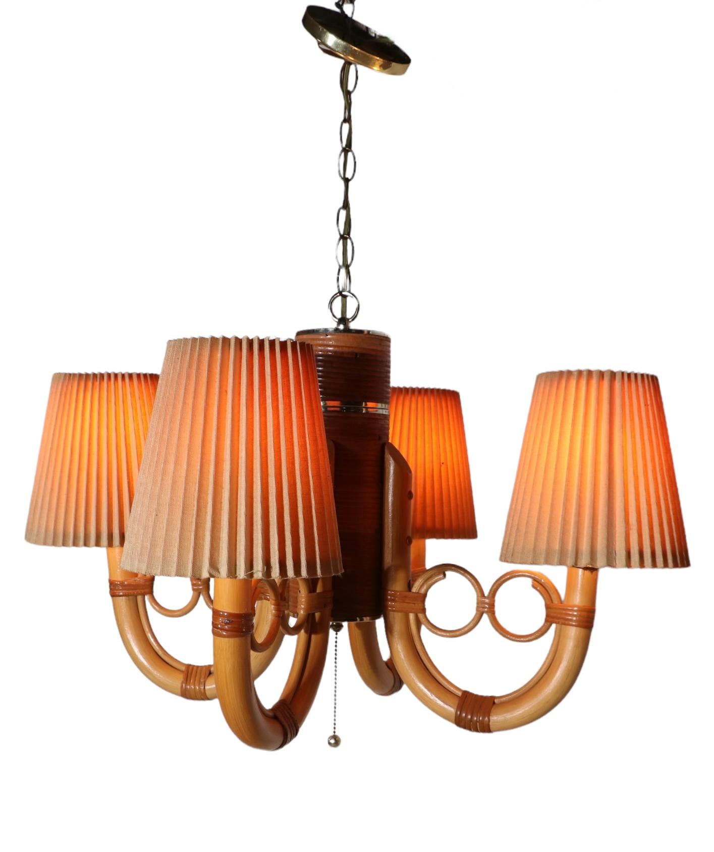 Mod Style Four Arm Bamboo Chandelier by Maxim Lighting Los Angeles, Ca. 1970's In Good Condition For Sale In New York, NY