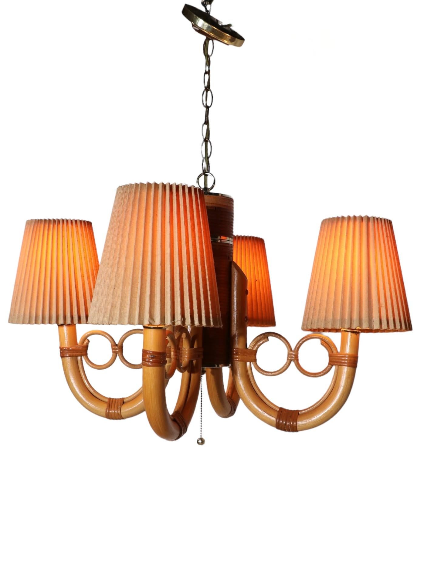 Late 20th Century Mod Style Four Arm Bamboo Chandelier by Maxim Lighting Los Angeles, Ca. 1970's For Sale