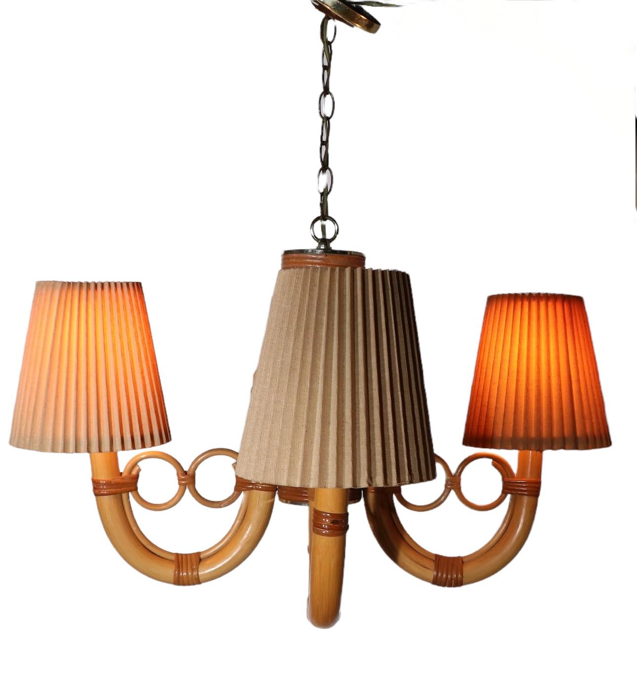 Metal Mod Style Four Arm Bamboo Chandelier by Maxim Lighting Los Angeles, Ca. 1970's For Sale