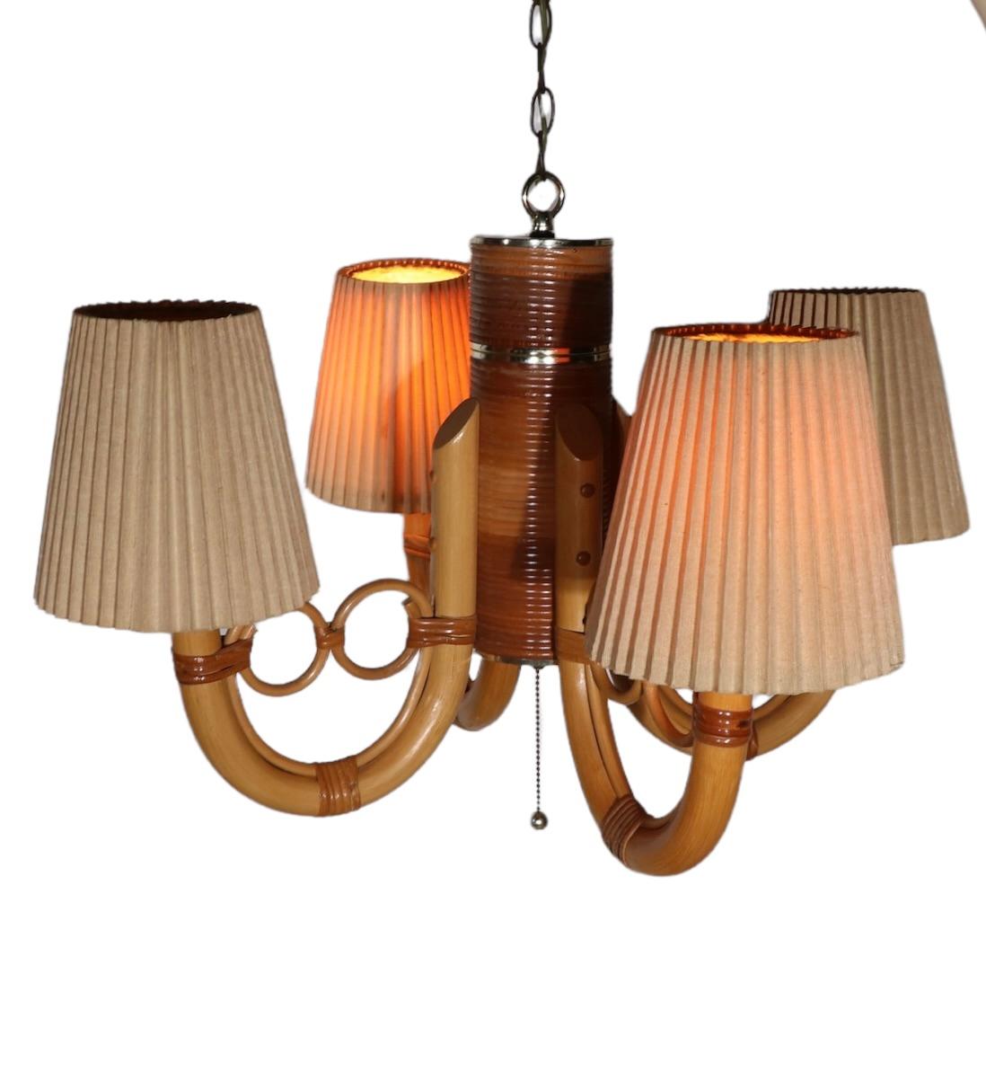 Mod Style Four Arm Bamboo Chandelier by Maxim Lighting Los Angeles, Ca. 1970's For Sale 1
