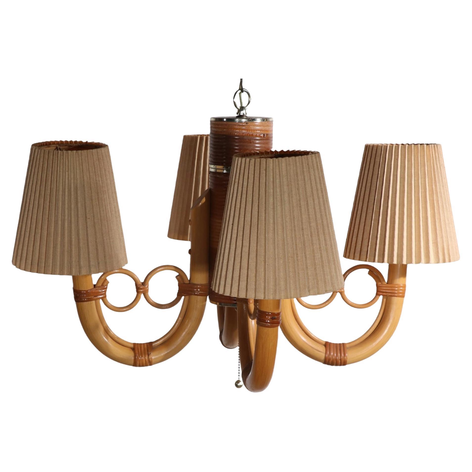 Mod Style Four Arm Bamboo Chandelier by Maxim Lighting Los Angeles, Ca. 1970's For Sale