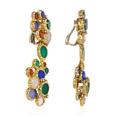 Mod Style Gold and Multicolored Chalcedony Earrings with Diamond Accents