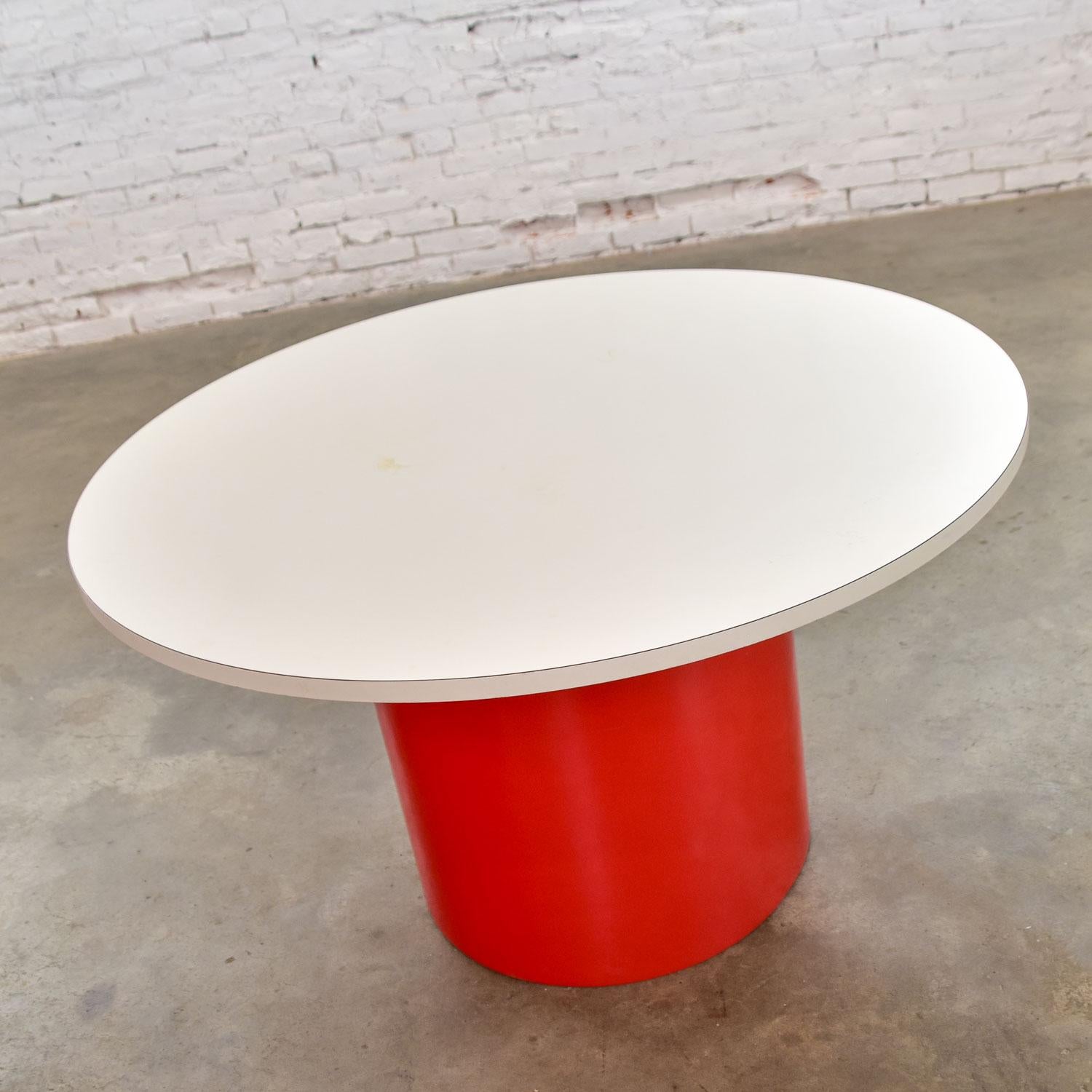 Faux Leather Mod MCM Table by Milo Baughman & TC & 2 Chairs by Founders Furniture Red & White