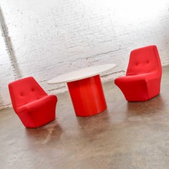 Mod MCM Table by Milo Baughman & TC & 2 Chairs by Founders Furniture Red & White