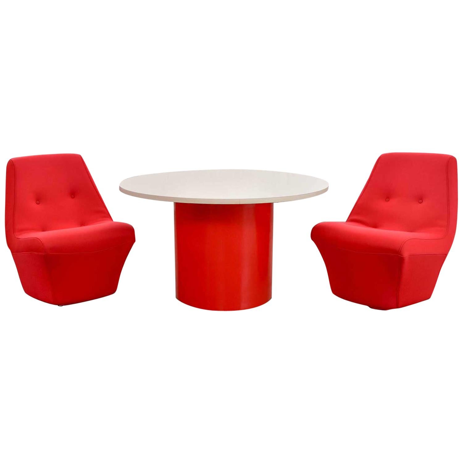 Mod MCM Table by Milo Baughman & TC & 2 Chairs by Founders Furniture Red & White