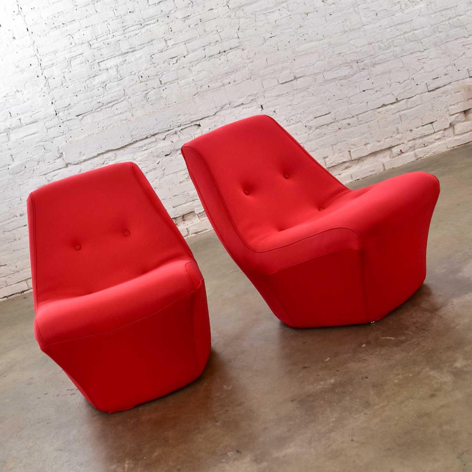Mod Style Mid-Century Modern Red Neoprene Fabric Slipper Chairs by Founders Furn 5