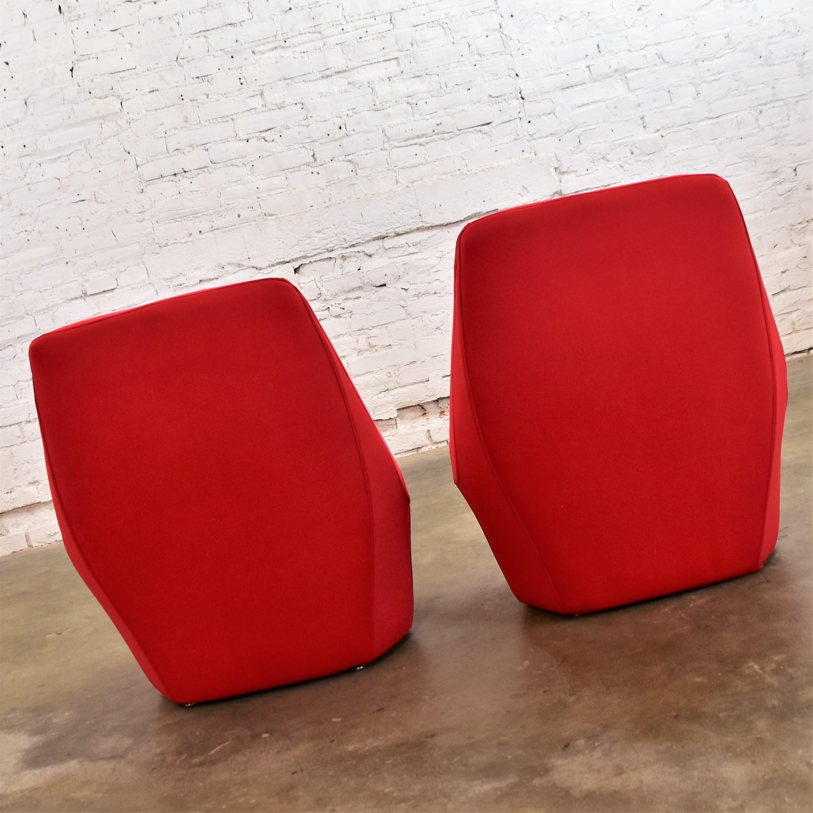 Mod Style Mid-Century Modern Red Neoprene Fabric Slipper Chairs by Founders Furn 7