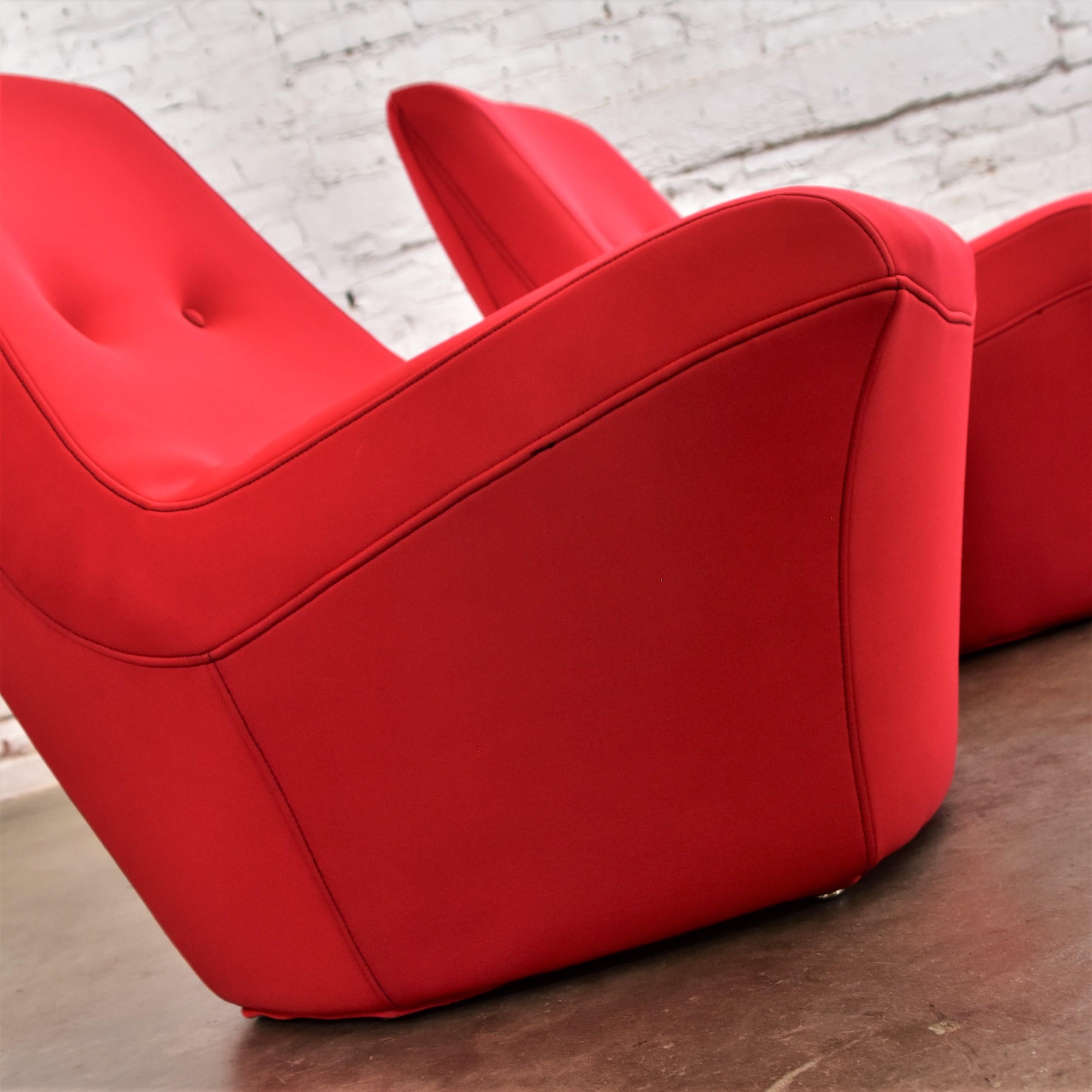 Mod Style Mid-Century Modern Red Neoprene Fabric Slipper Chairs by Founders Furn 9