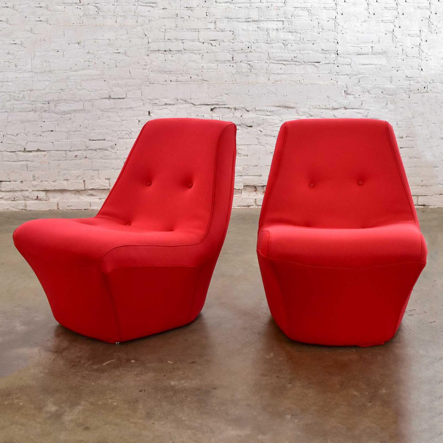 Mod Style Mid-Century Modern Red Neoprene Fabric Slipper Chairs by Founders Furn 13