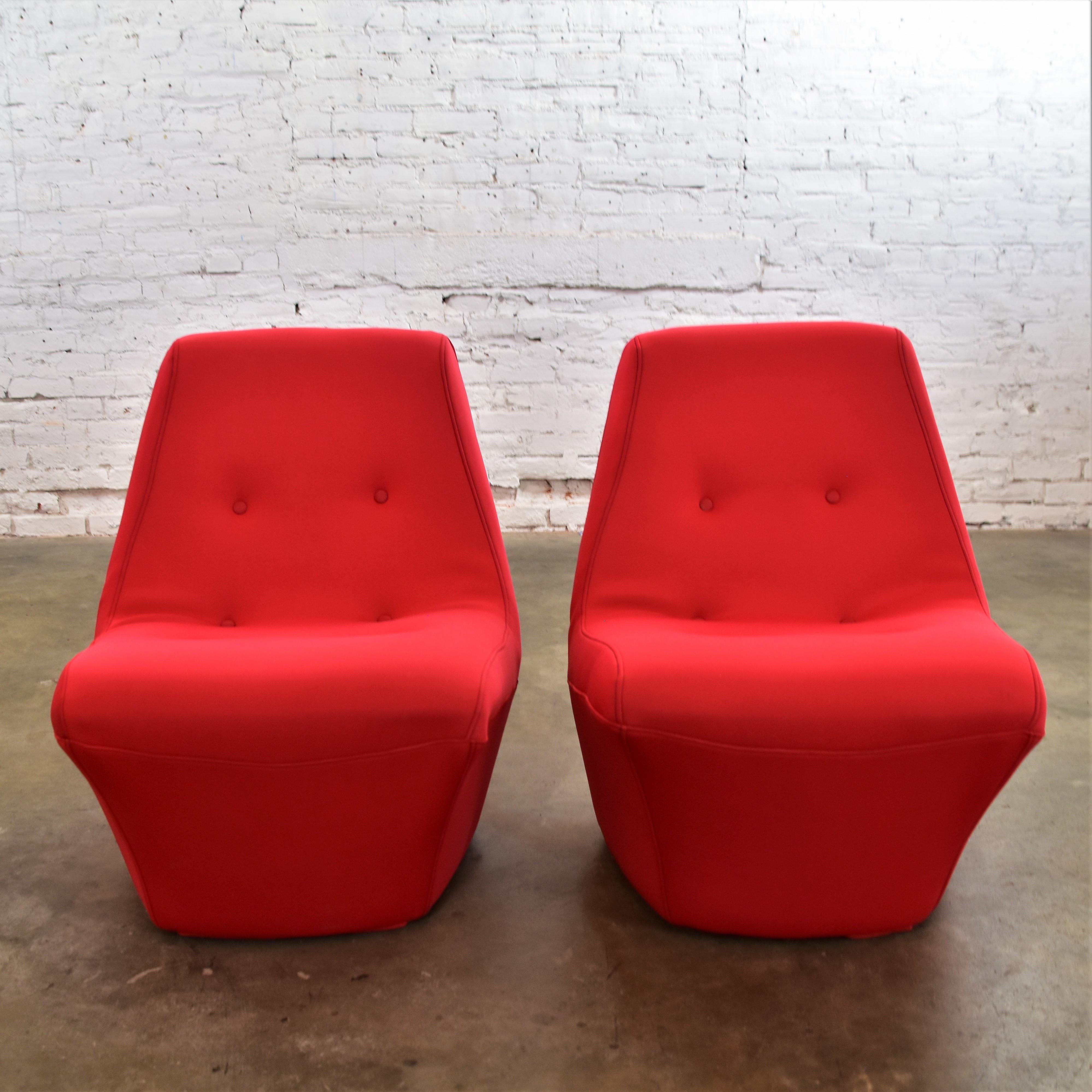 Mod Style Mid-Century Modern Red Neoprene Fabric Slipper Chairs by Founders Furn 14