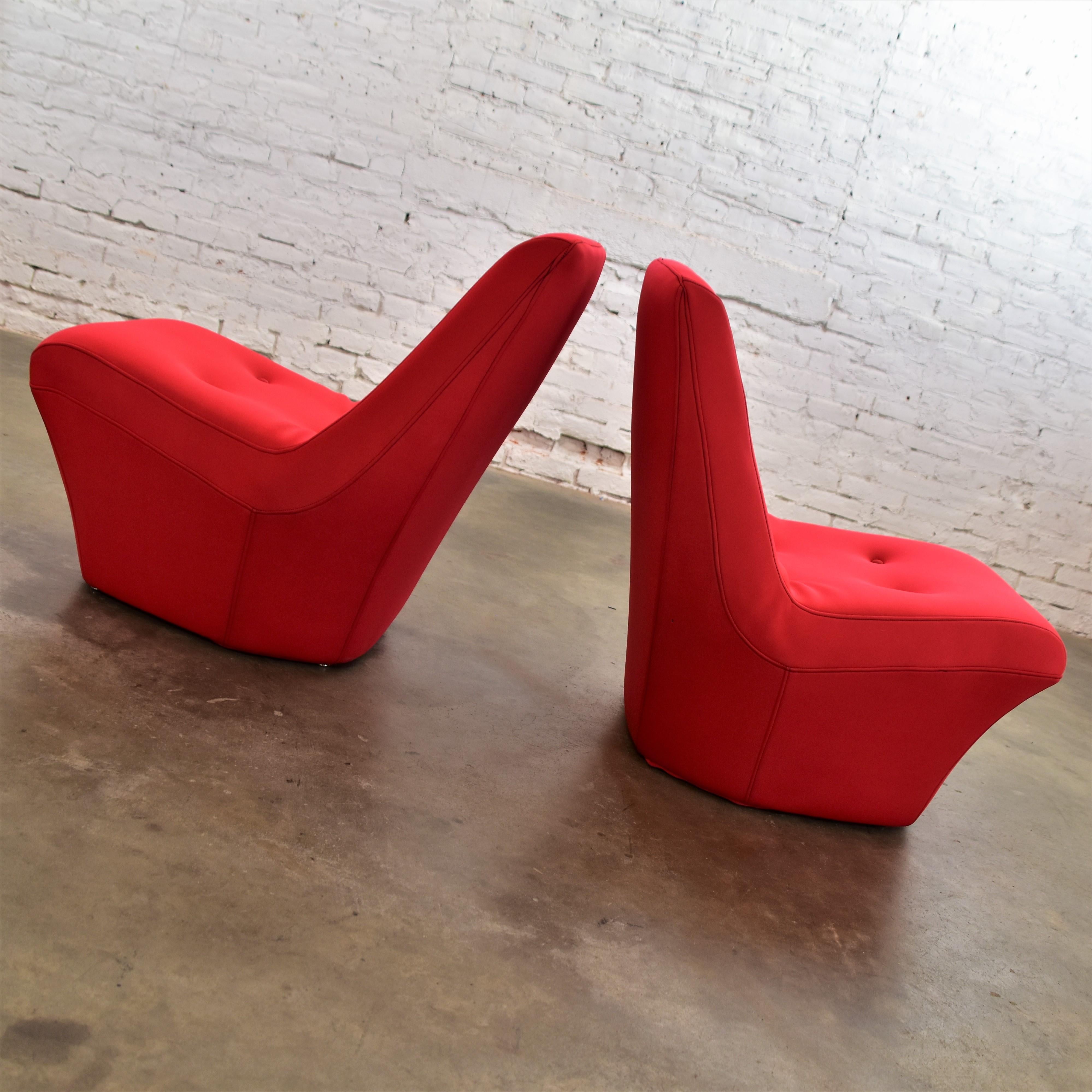 20th Century Mod Style Mid-Century Modern Red Neoprene Fabric Slipper Chairs by Founders Furn