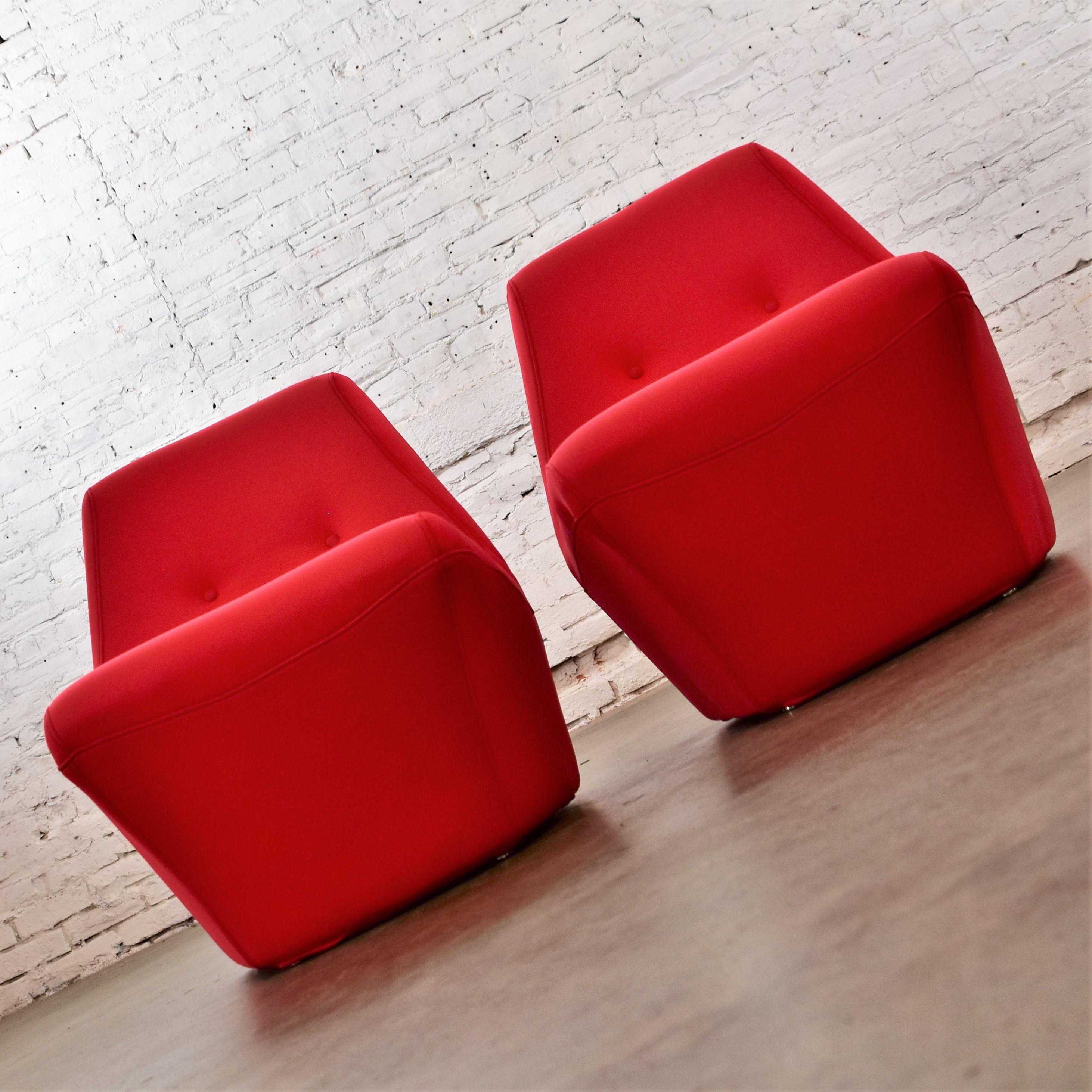 Mod Style Mid-Century Modern Red Neoprene Fabric Slipper Chairs by Founders Furn 1