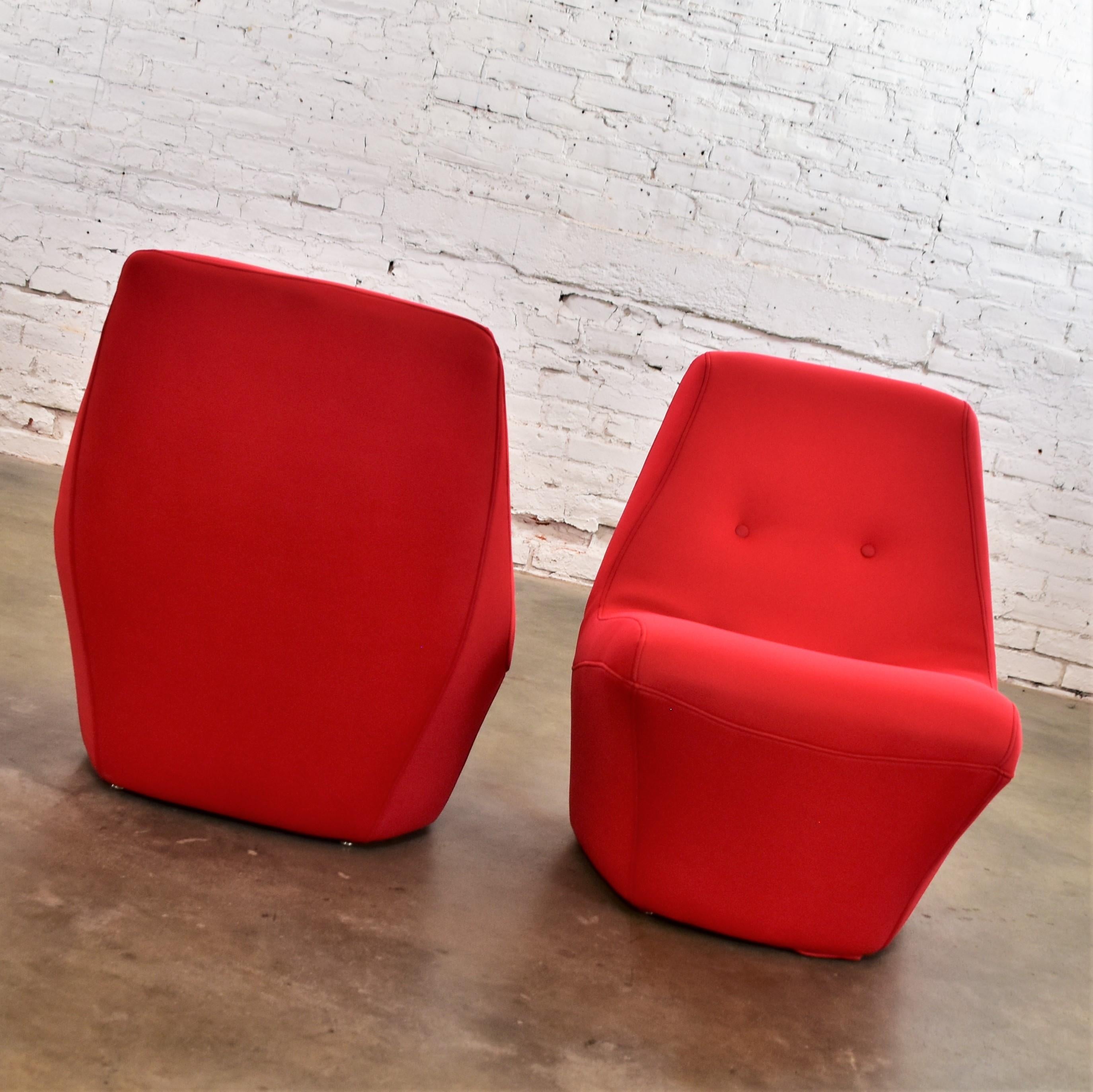 Mod Style Mid-Century Modern Red Neoprene Fabric Slipper Chairs by Founders Furn 2