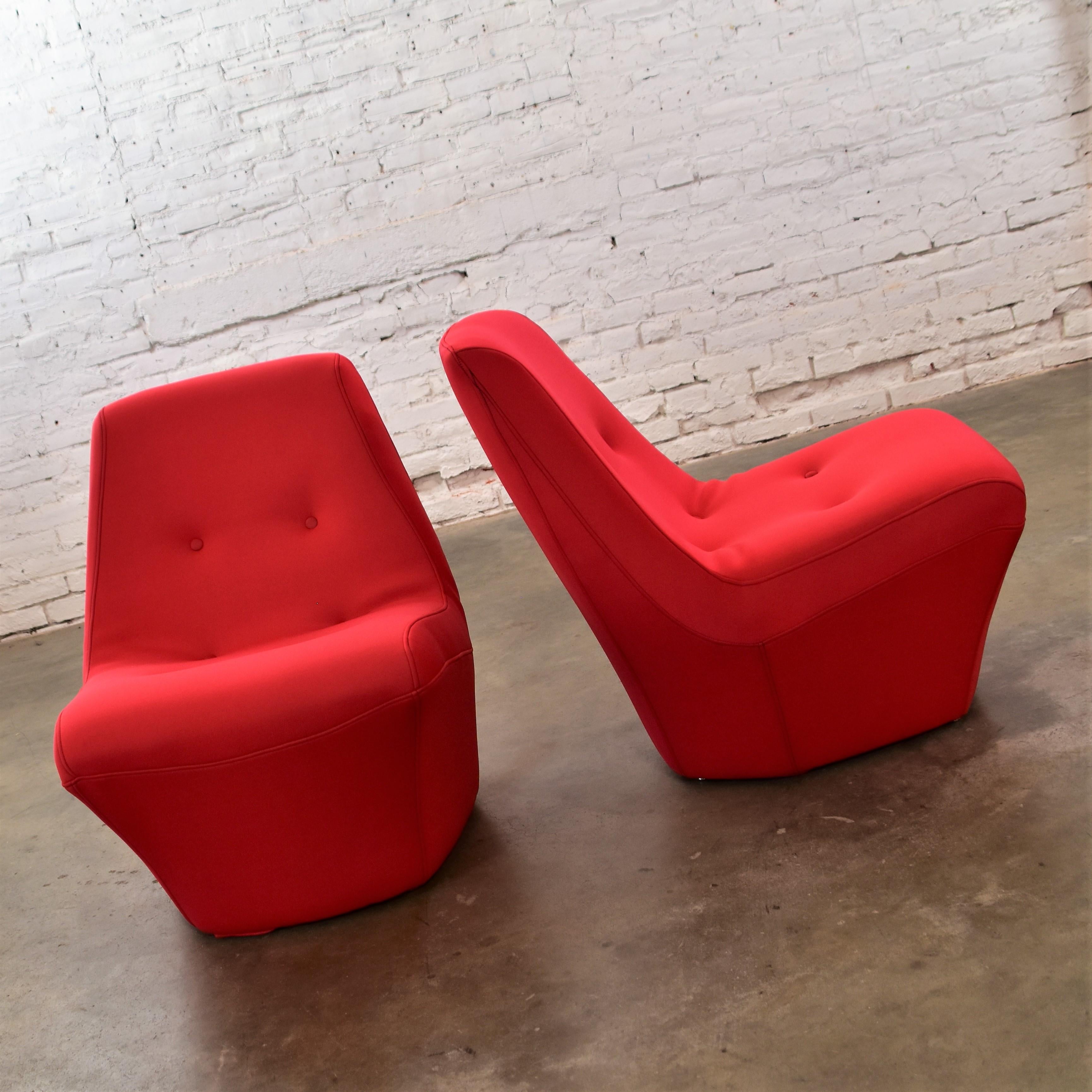 Mod Style Mid-Century Modern Red Neoprene Fabric Slipper Chairs by Founders Furn 3