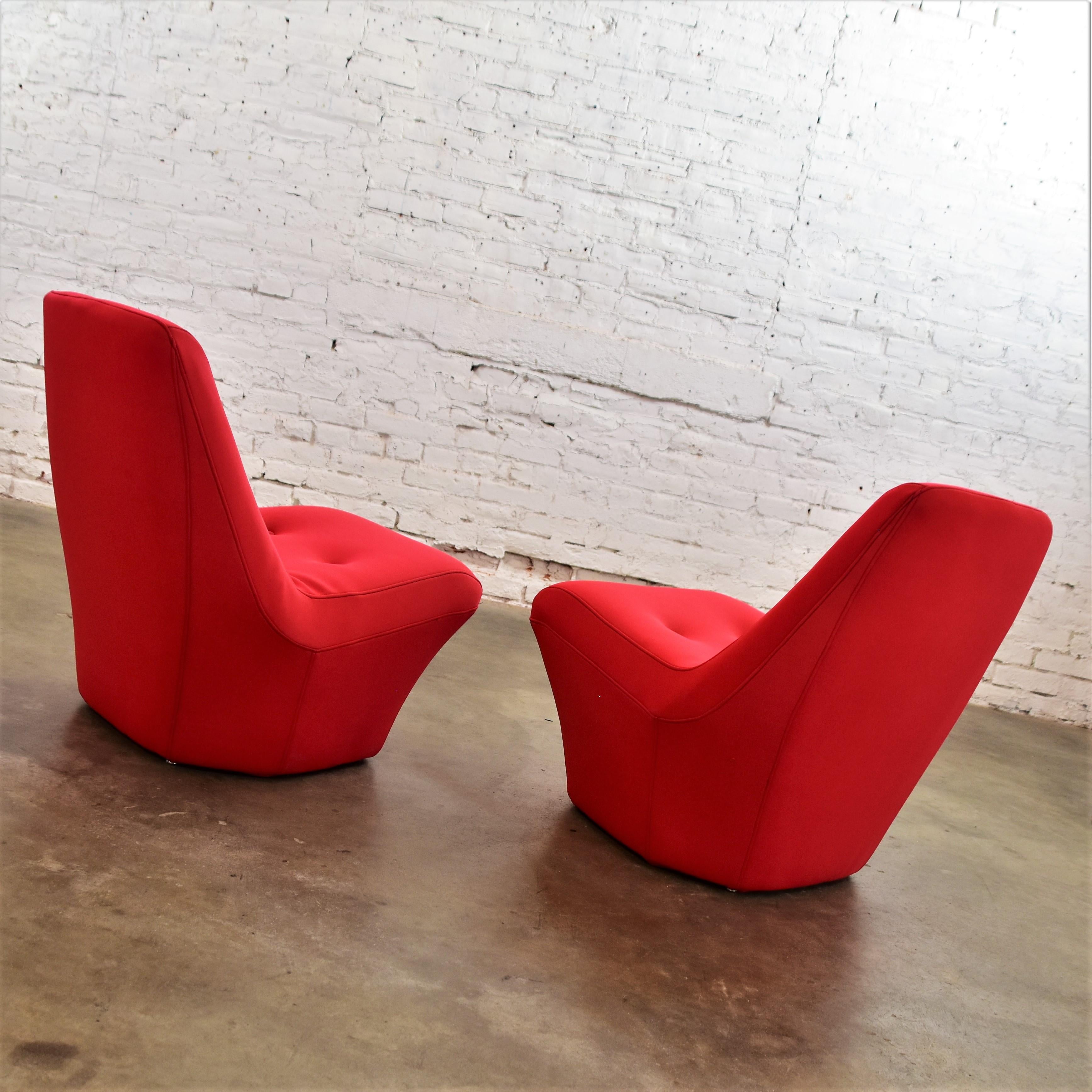 Mod Style Mid-Century Modern Red Neoprene Fabric Slipper Chairs by Founders Furn 4