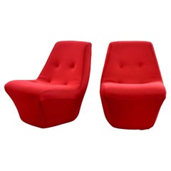 Used Mod Style Mid-Century Modern Red Neoprene Fabric Slipper Chairs by Founders Furn