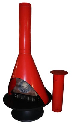 Mod Style Preway Freestanding Fireplace in Red Enamel Finish C. 1970's