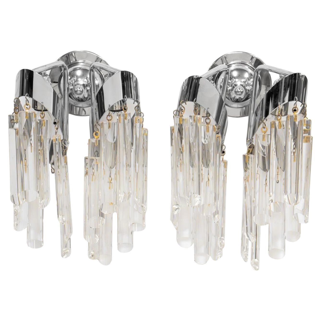 Mod Style Two-Light Crystal-Hung Sconces, Pair