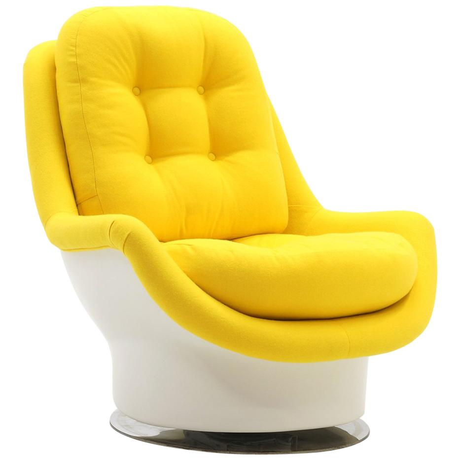 Mod Swivel Tilt Lounge Chair, Milo Baughman, White with Yellow Knoll Upholstery