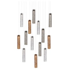 Mod Tube 14, Blown Glass Pendant Dining Room Chandelier by Shakuff