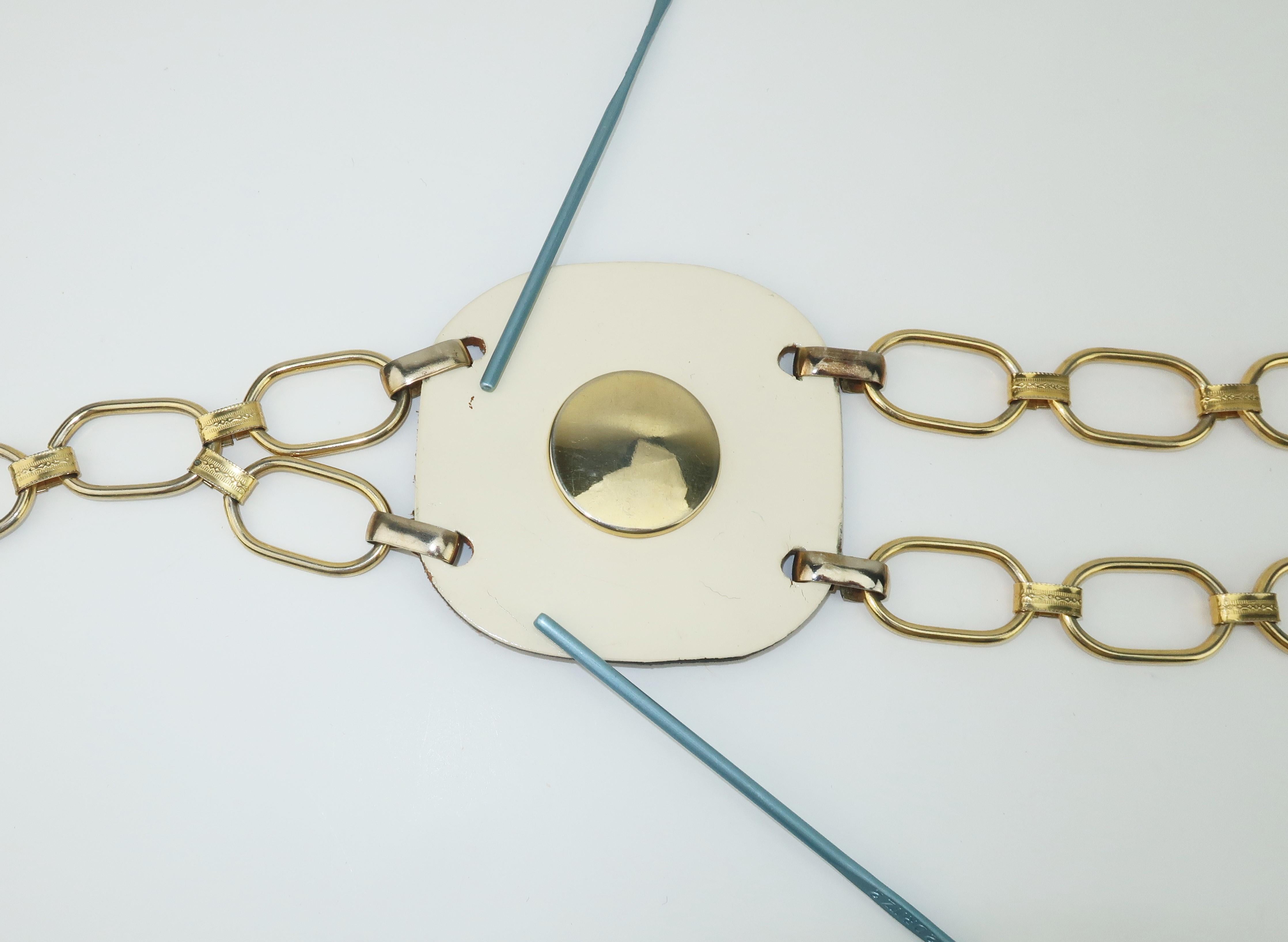 Mod Weiß Leder Hip Hugger Kette Gürtel:: 1960er Jahre 8
