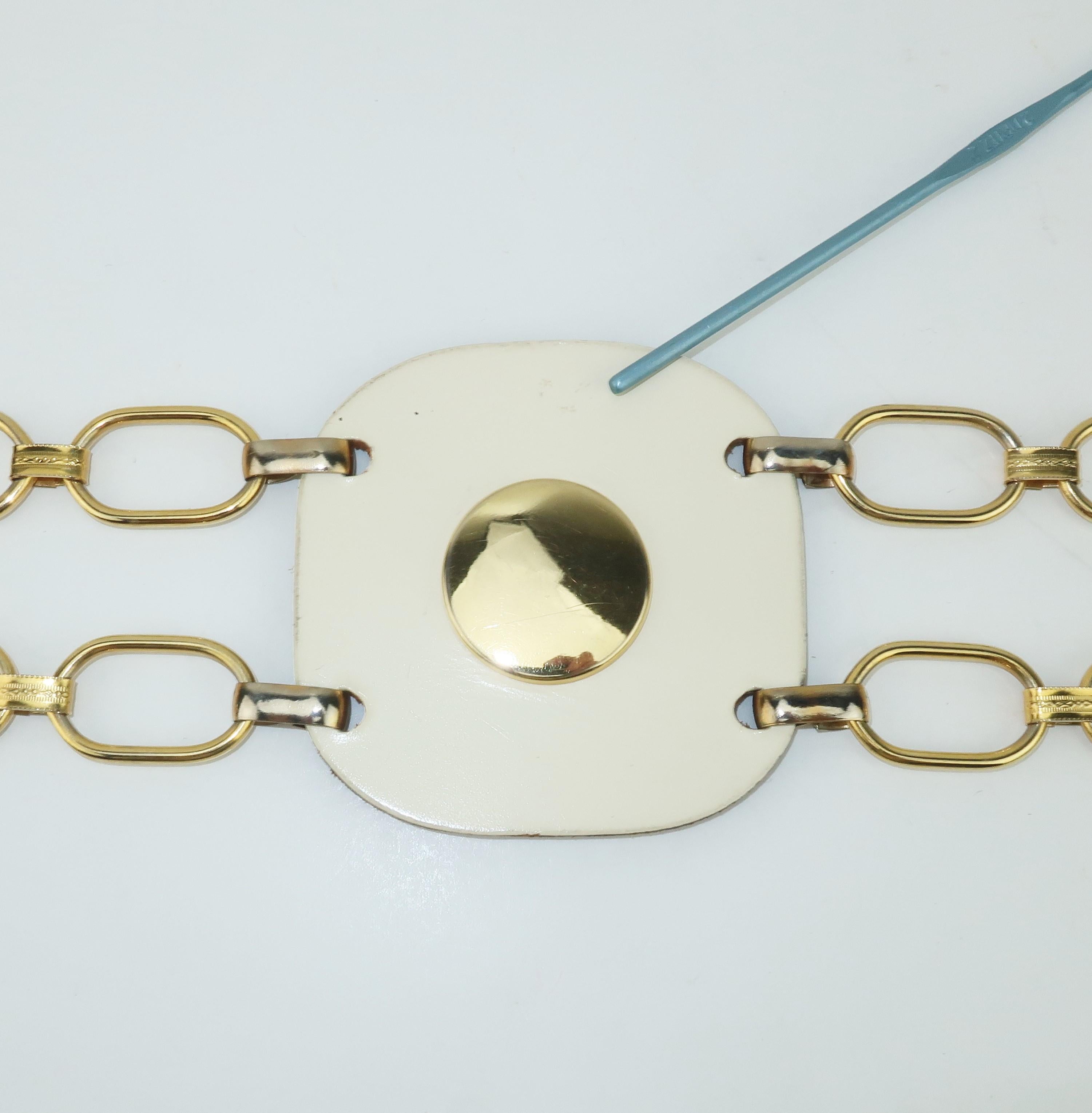 Mod Weiß Leder Hip Hugger Kette Gürtel:: 1960er Jahre 9