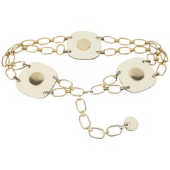 Mod Weiß Leder Hip Hugger Kette Gürtel:: 1960er Jahre