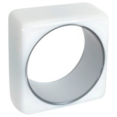 Mod Wide Bright White Geometric Square Lucite Bangle Bracelet, 1960s