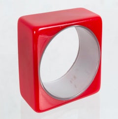 Mod Wide Fire Engine Red Geometric Square Lucite Bangle Bracelet, 1960s