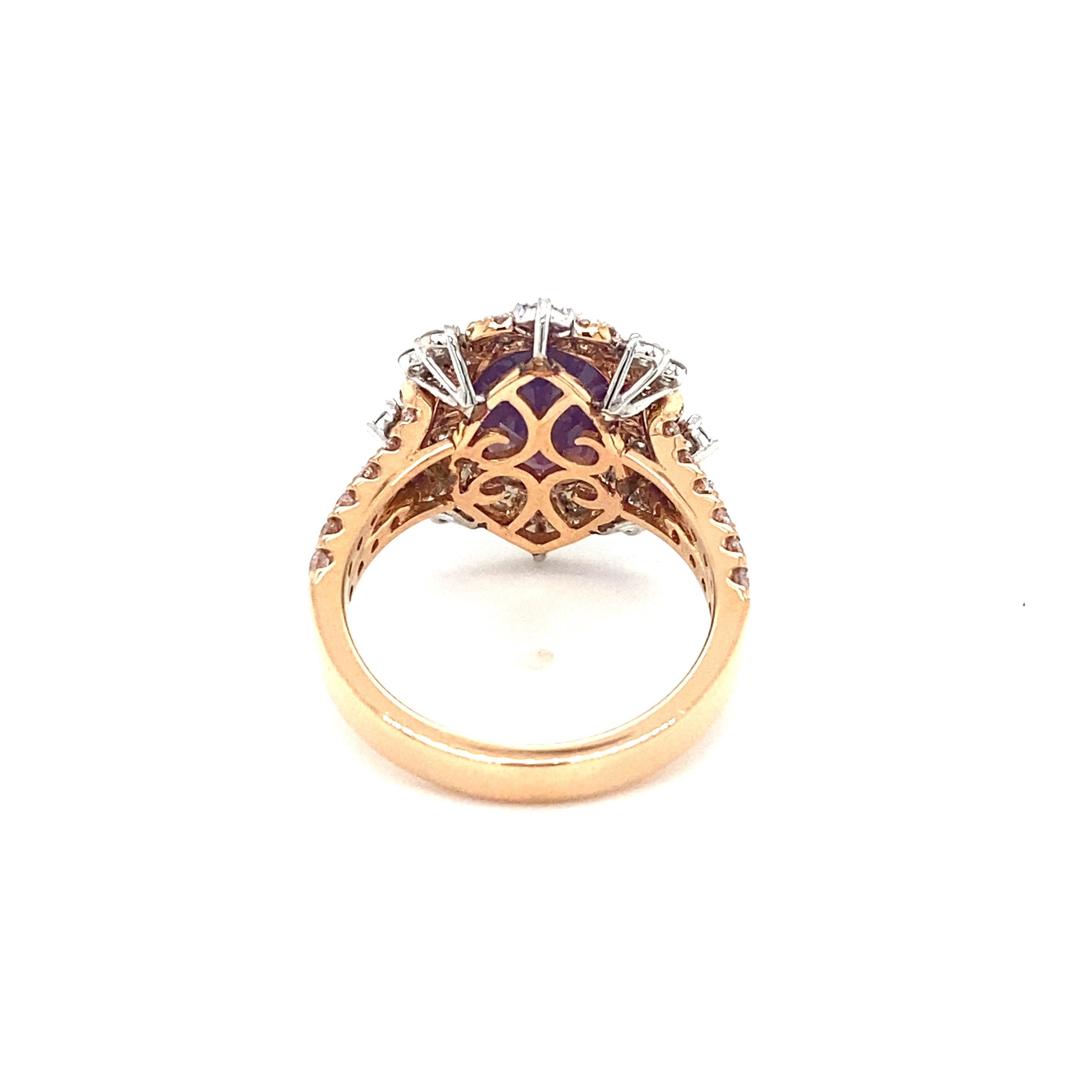 Modern Modani 3 Carat Oval Kashmir Sapphire and Diamond Ring in 18 Karat Rose Gold