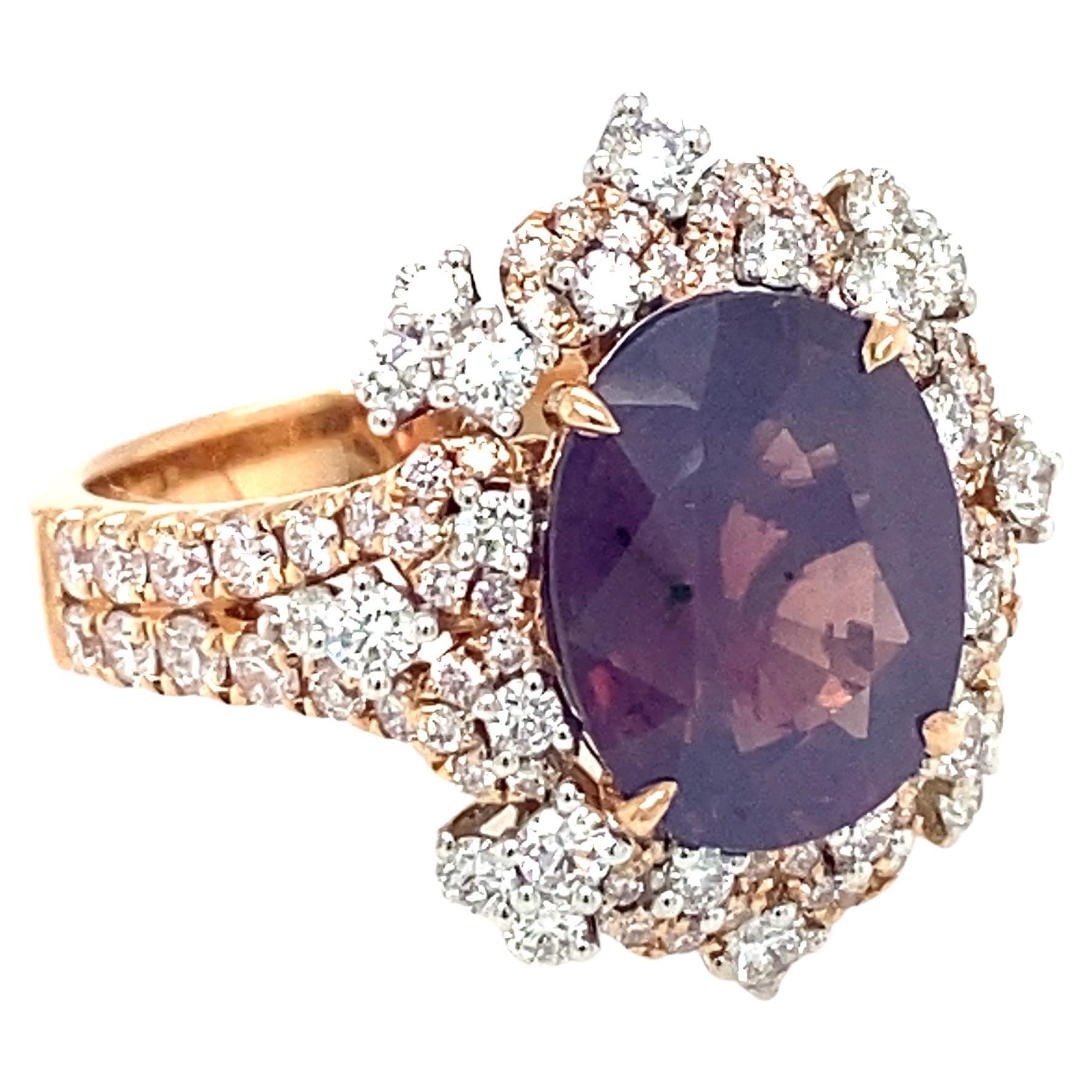 Modani 3 Carat Oval Kashmir Sapphire and Diamond Ring in 18 Karat Rose Gold