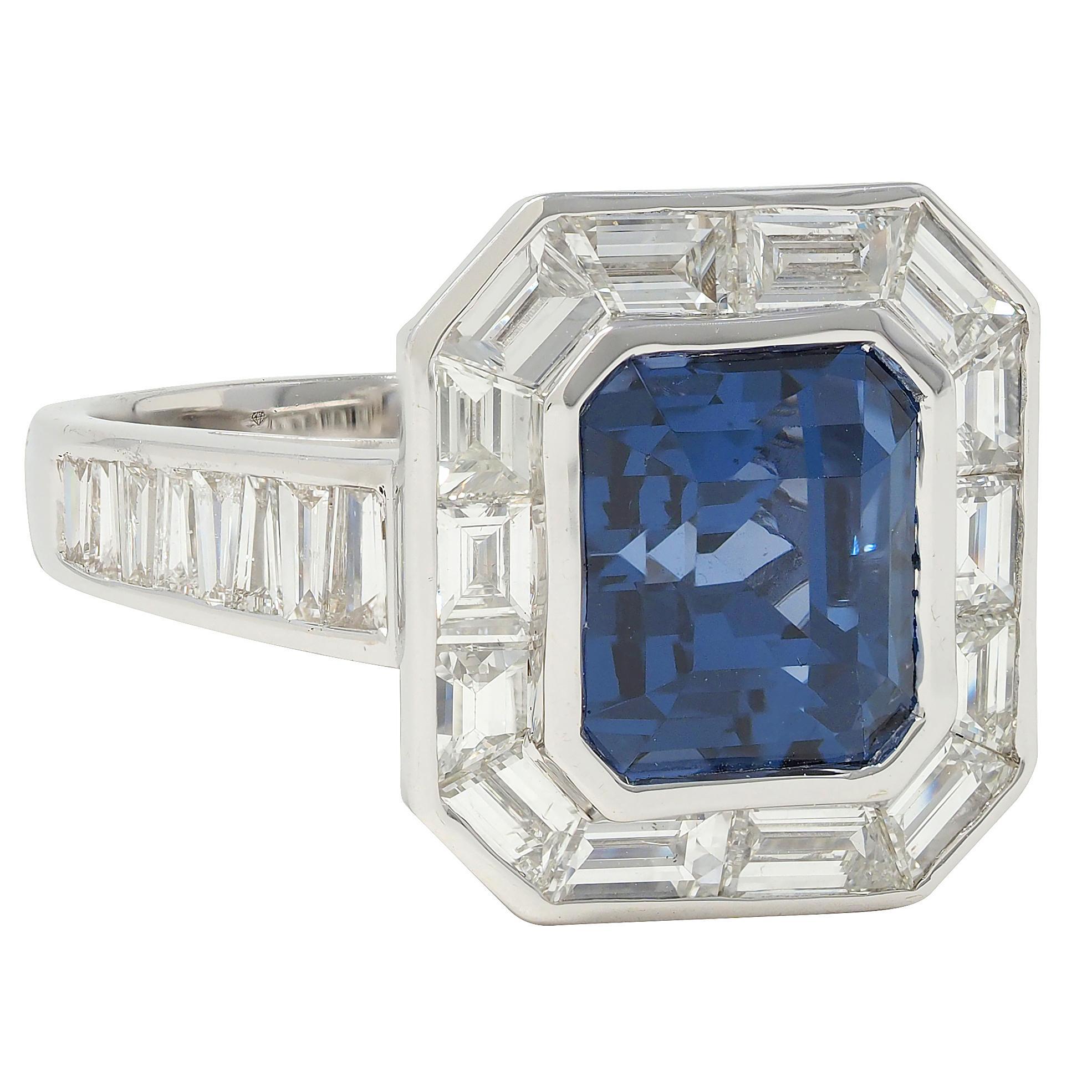 Mixed Cut Modani 7.16 CTW No Heat Spinel Diamond 18 Karat White Gold Halo Ring GIA