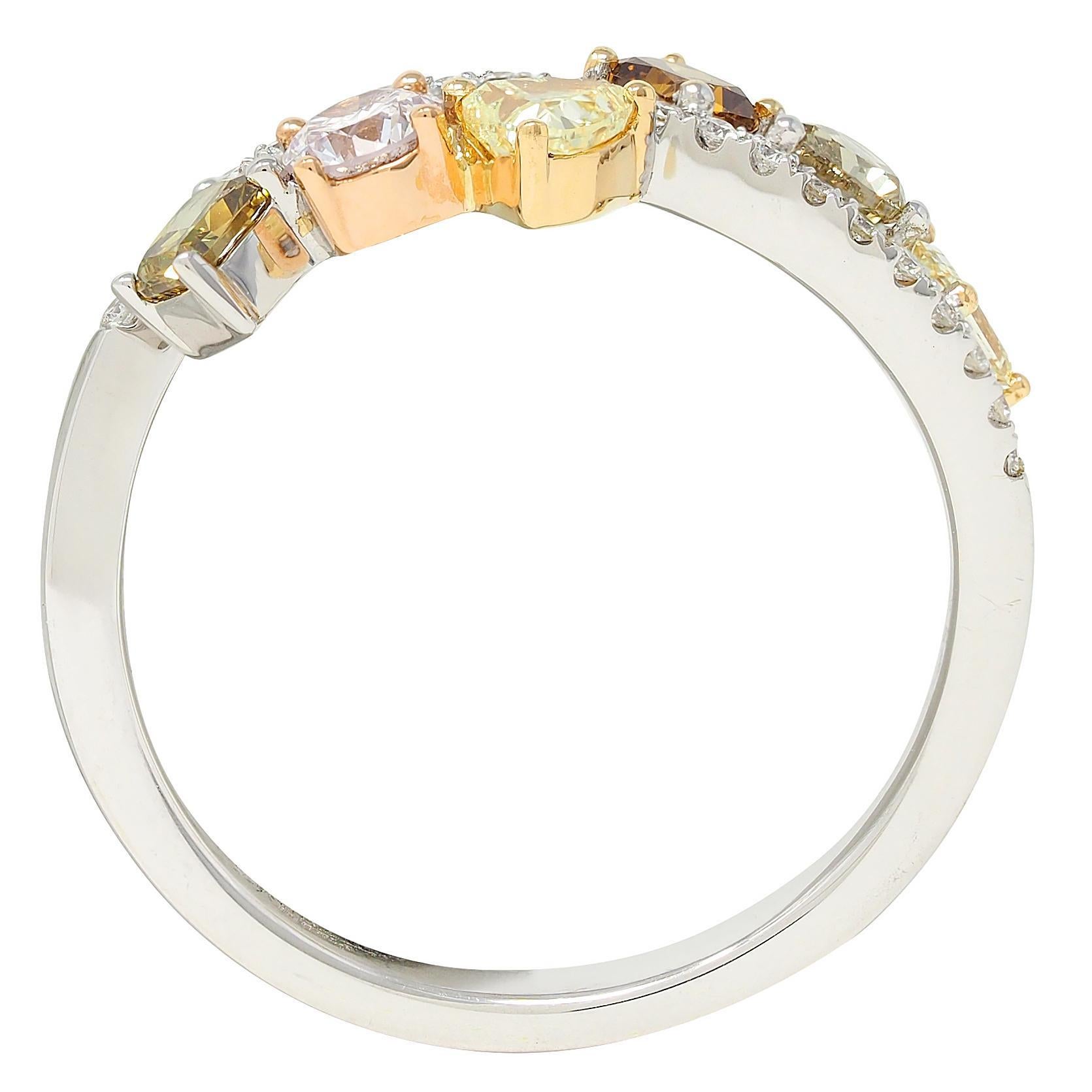 Modani Contemporary Fancy Diamond 18 Karat Two-Tone Gold Band Ring 5