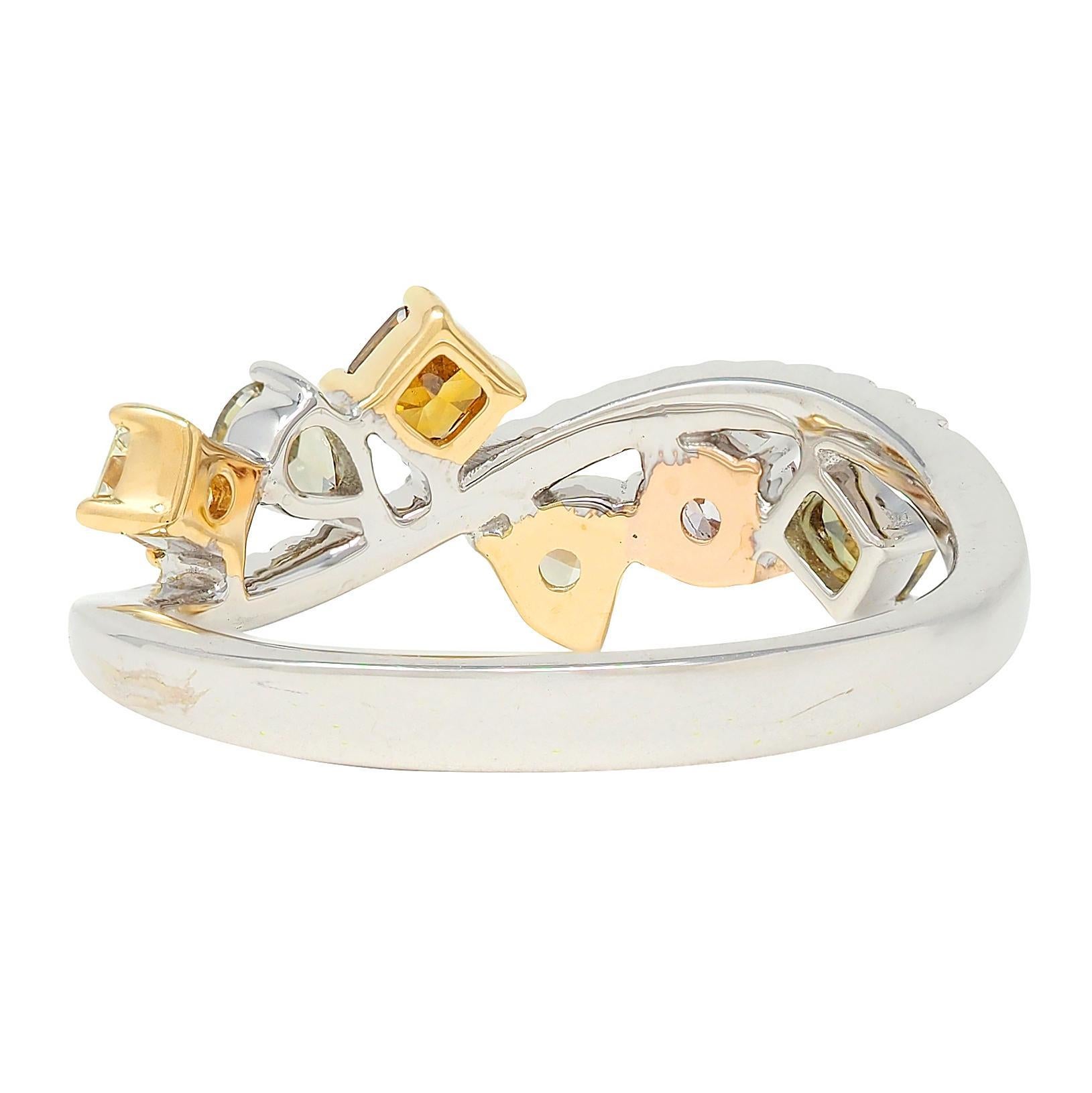 Women's or Men's Modani Contemporary Fancy Diamond 18 Karat Two-Tone Gold Band Ring