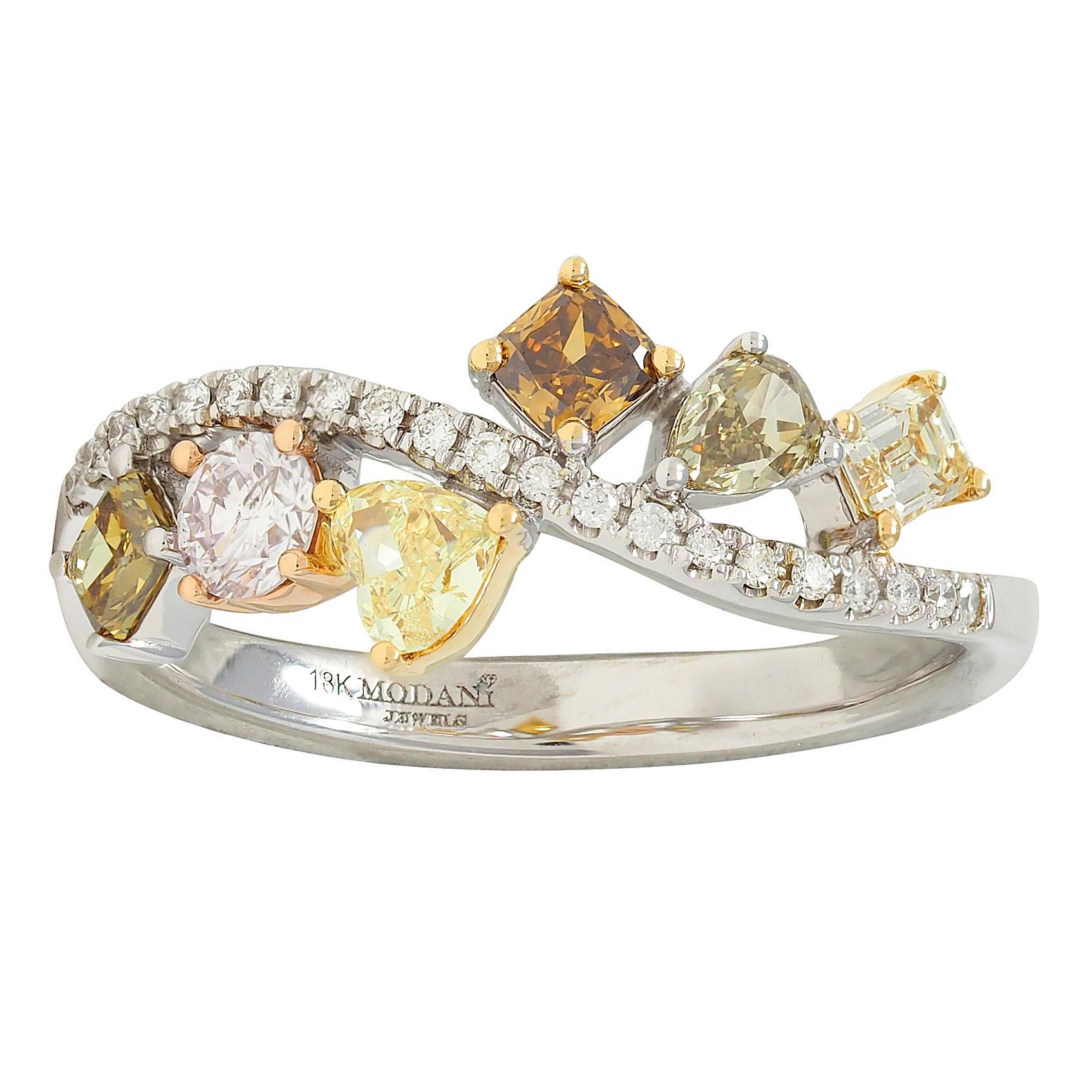 Modani Contemporary Fancy Diamond 18 Karat Two-Tone Gold Band Ring 3