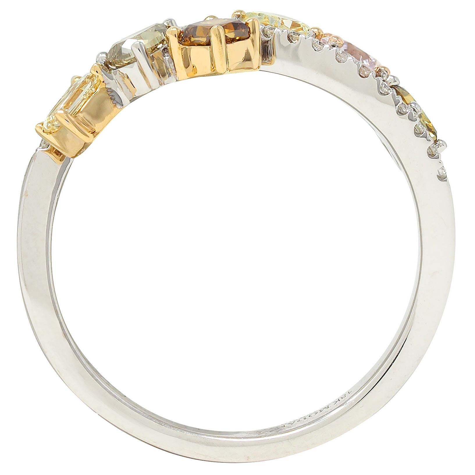 Modani Contemporary Fancy Diamond 18 Karat Two-Tone Gold Band Ring 4