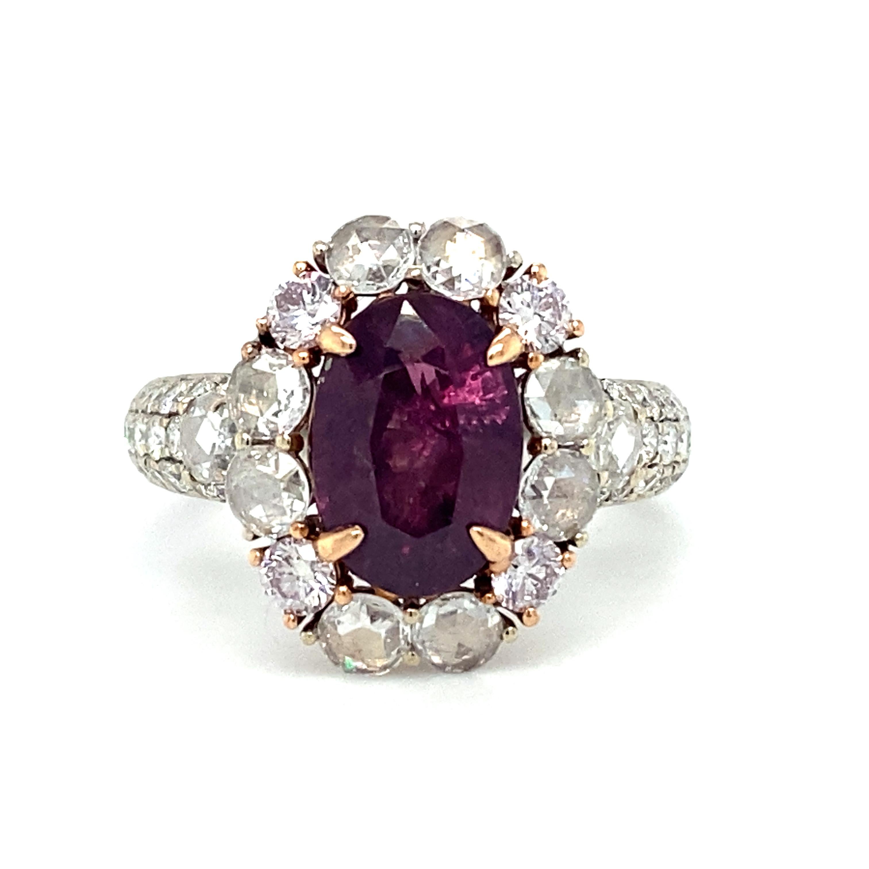 Oval Cut Modani Oval Purple Sapphire and Diamond Cocktail Ring in 18 Karat White Gold For Sale