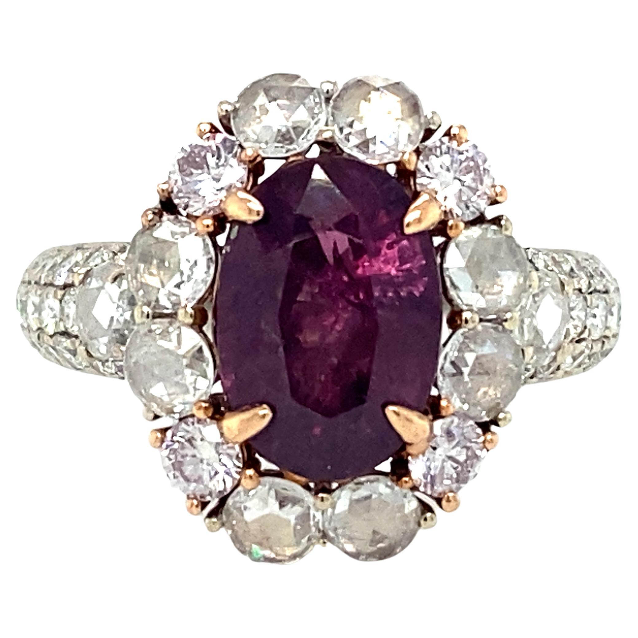 Modani Oval Purple Sapphire and Diamond Cocktail Ring in 18 Karat White Gold For Sale